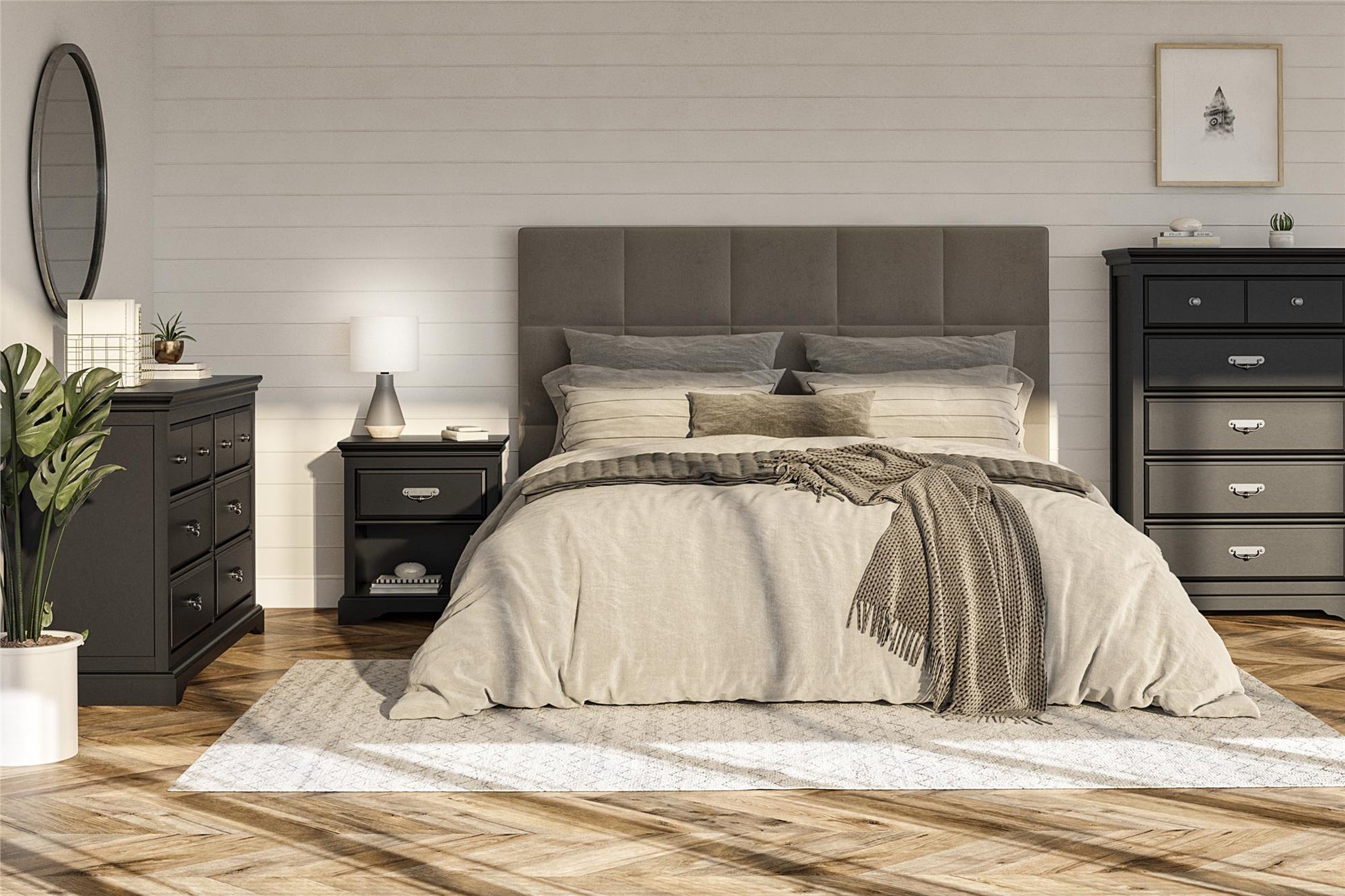 Bristol 1 Drawer Nightstand with Elegant Moldings and Pewter Pull - Black