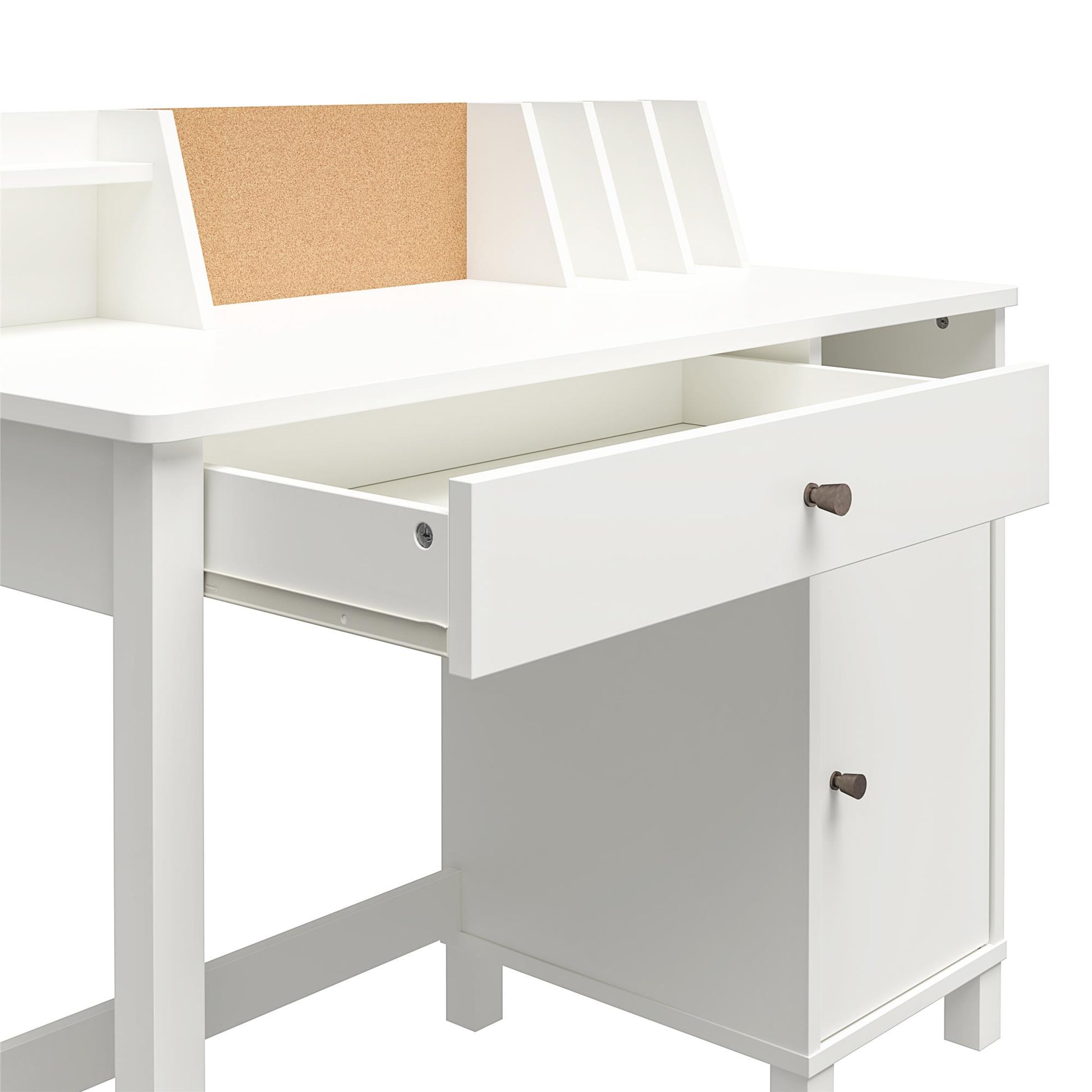 Abigail Kids Desk with Divided Storage Hutch and Chair - White