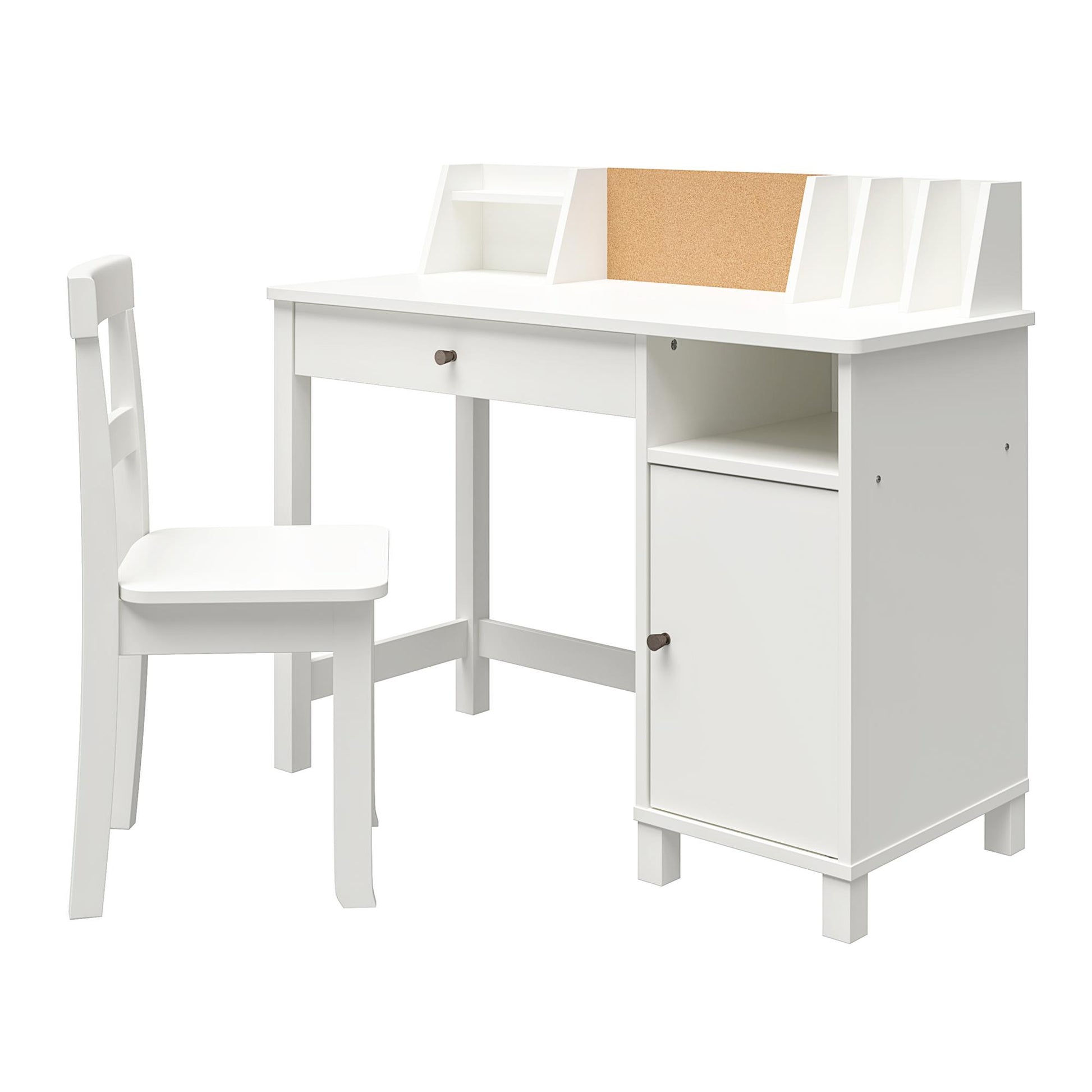 Abigail Kids Desk with Divided Storage Hutch and Chair - White