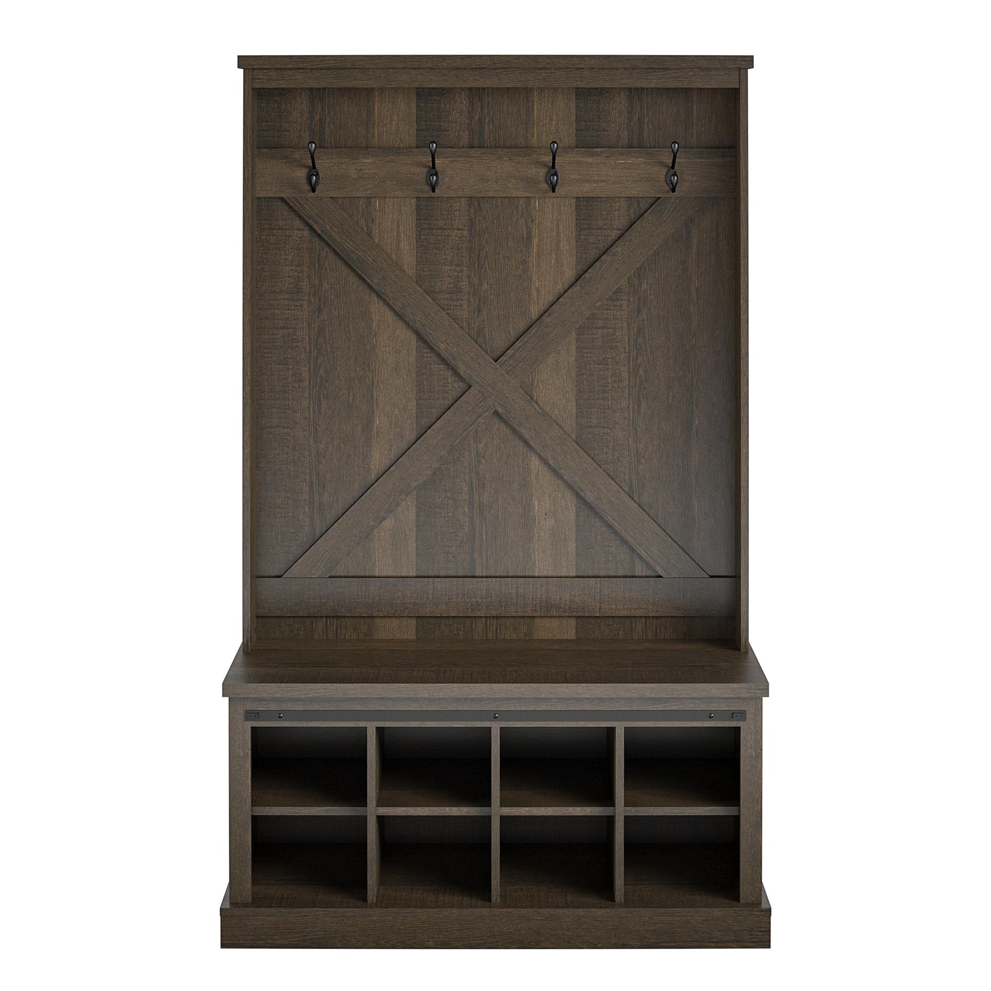 Knox County Entryway Bench with Hall Tree with 8 Cubbies and 4 Hooks - Brown Oak
