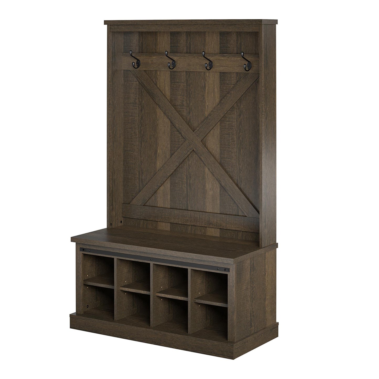 Knox County Entryway Bench with Hall Tree with 8 Cubbies and 4 Hooks - Brown Oak