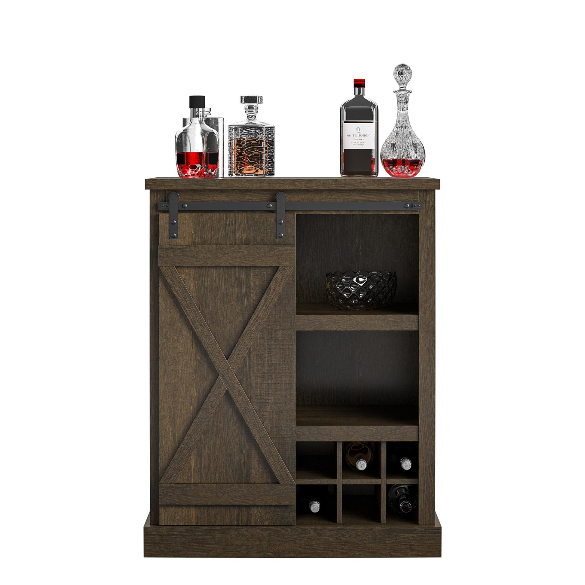 Knox County Bar Cabinet with Sliding Door and 12 Bottle Cubbies - Brown Oak