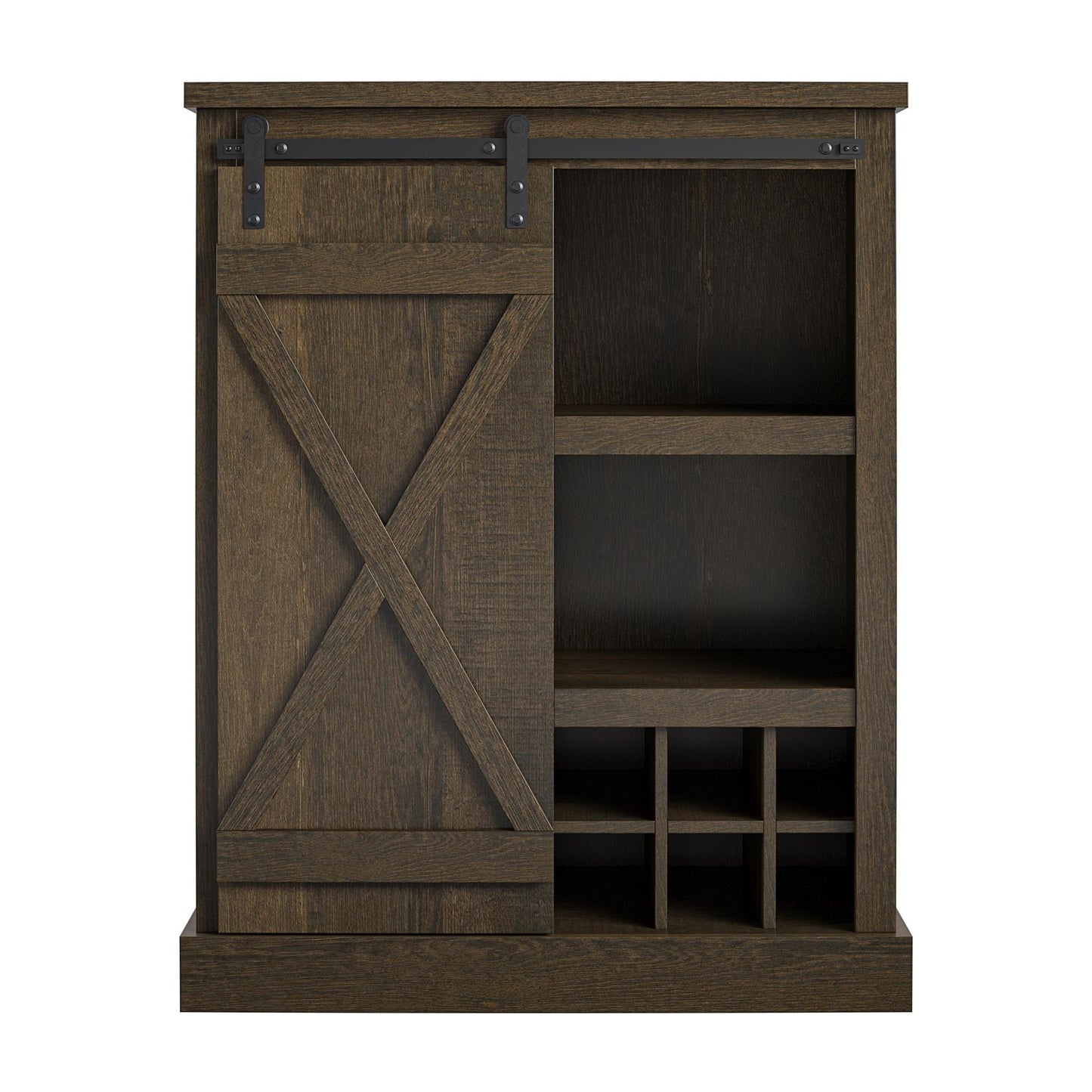 Knox County Bar Cabinet with Sliding Door and 12 Bottle Cubbies - Brown Oak