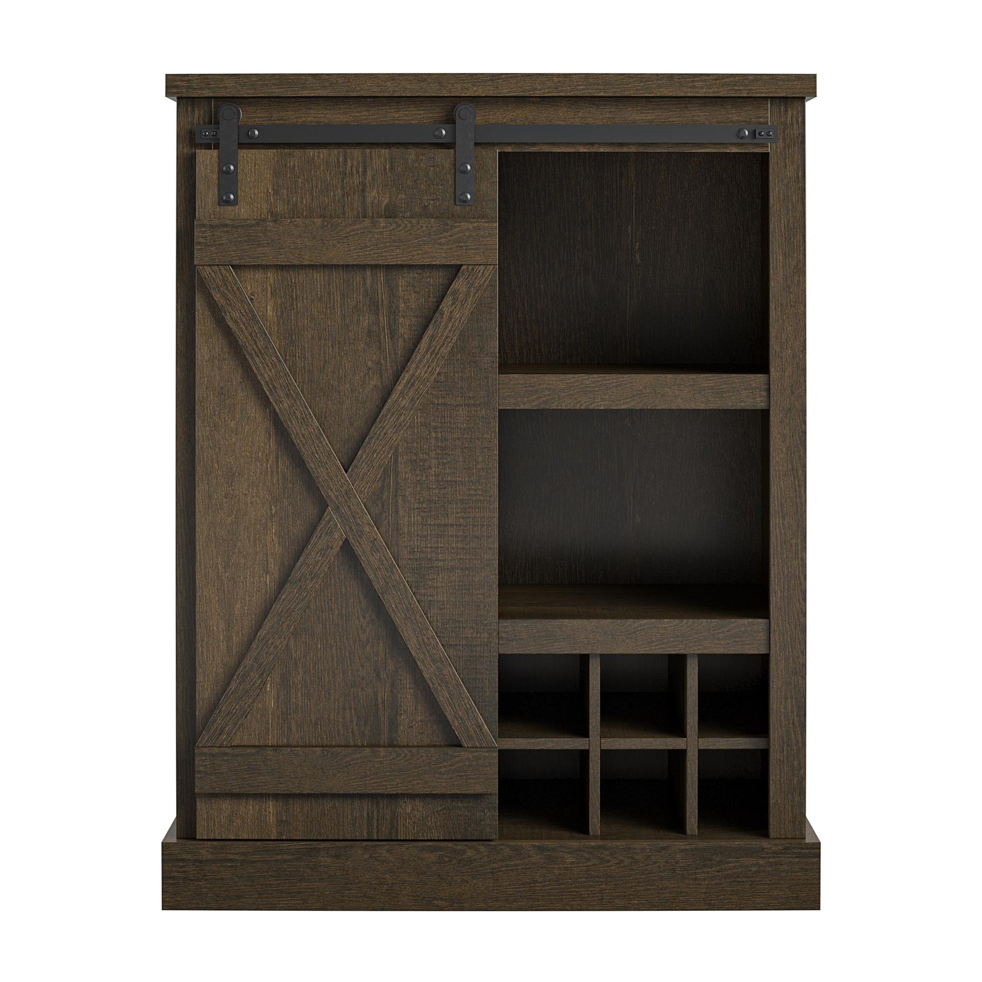 Knox County Bar Cabinet with Sliding Door and 12 Bottle Cubbies - Brown Oak