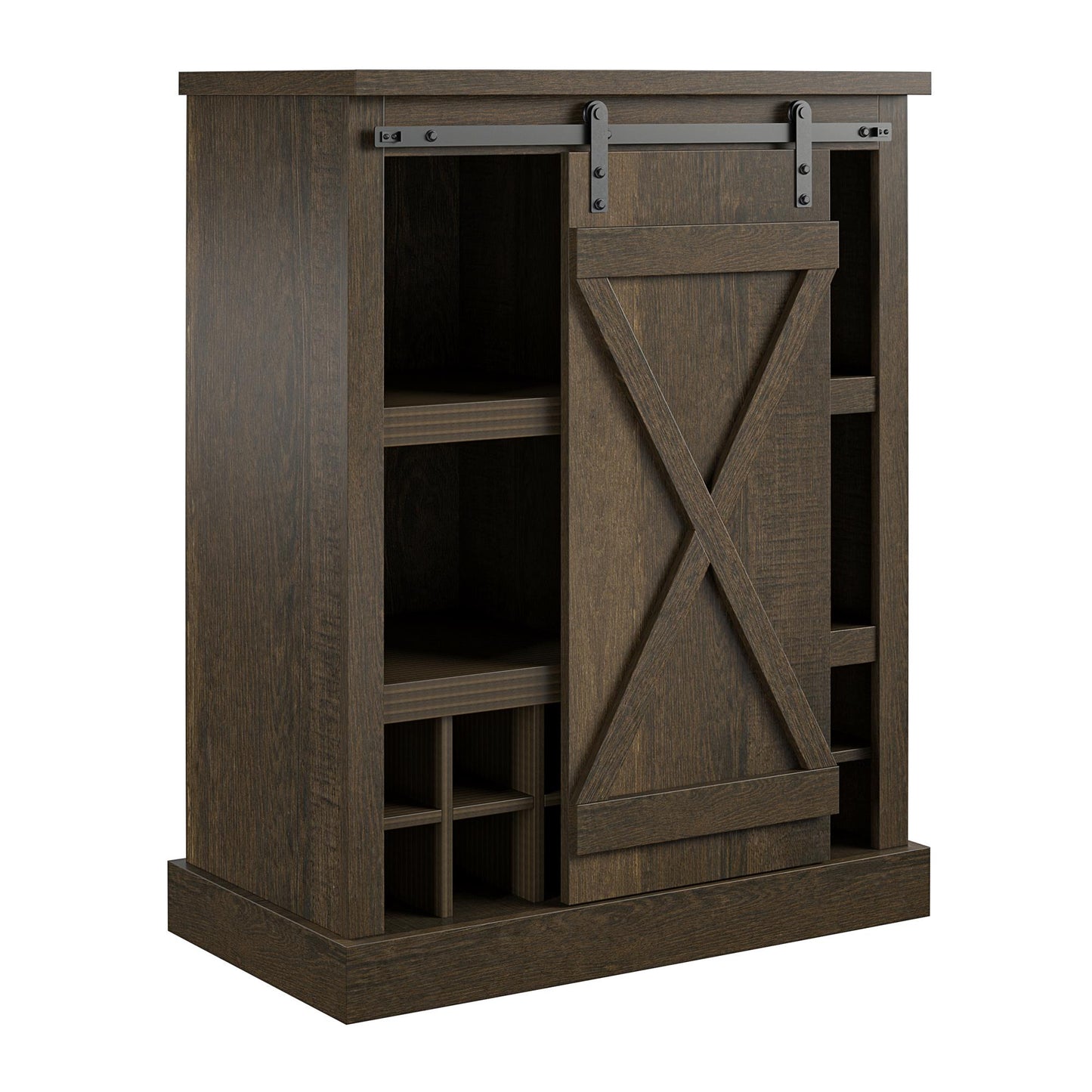 Knox County Bar Cabinet with Sliding Door and 12 Bottle Cubbies - Brown Oak