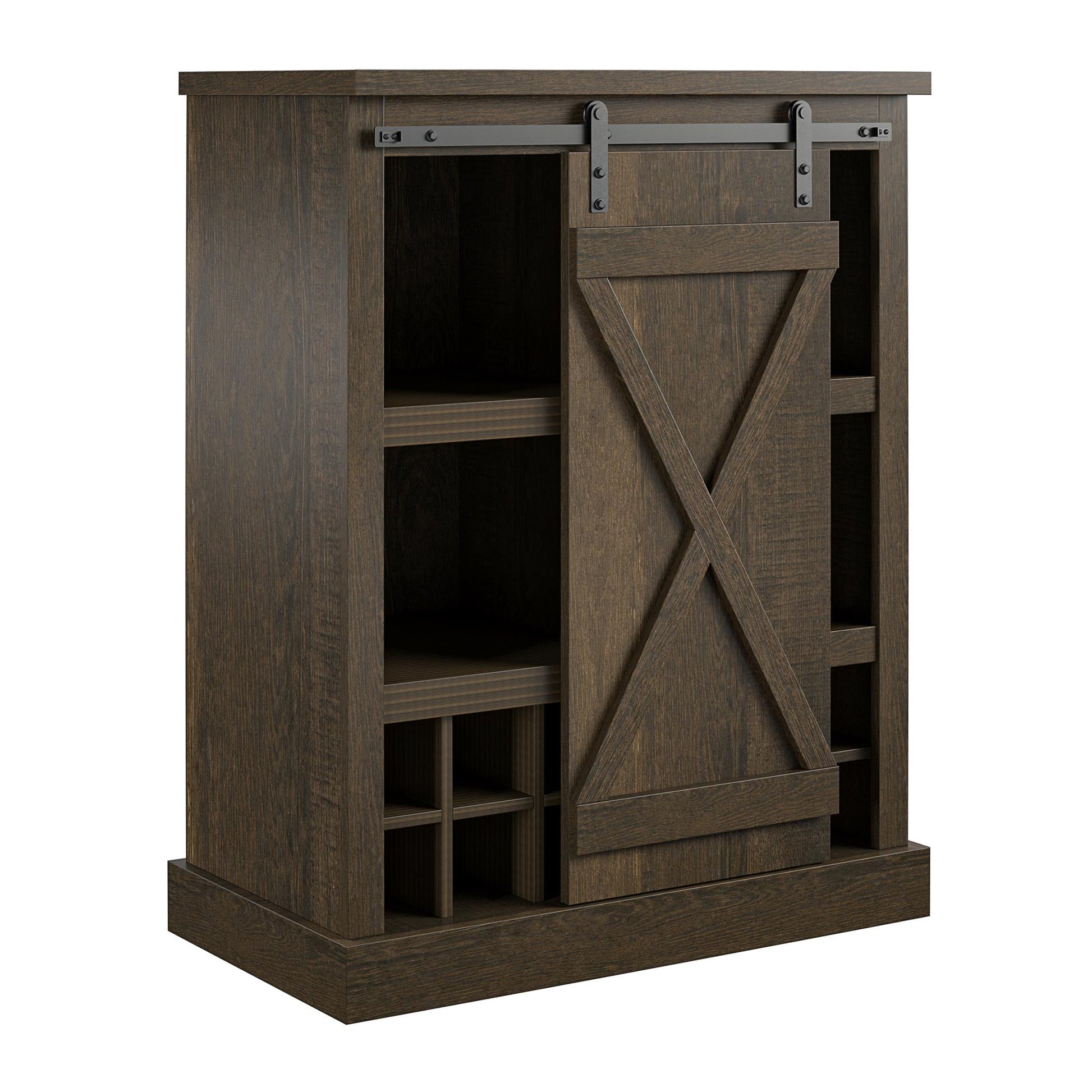 Knox County Bar Cabinet with Sliding Door and 12 Bottle Cubbies - Brown Oak