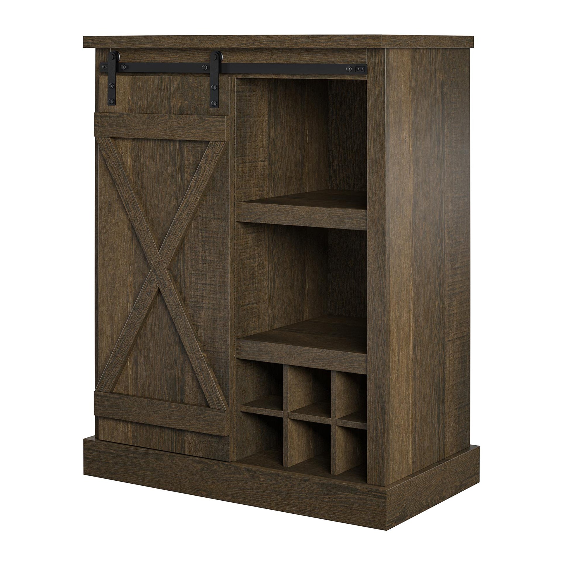 Knox County Bar Cabinet with Sliding Door and 12 Bottle Cubbies - Brown Oak
