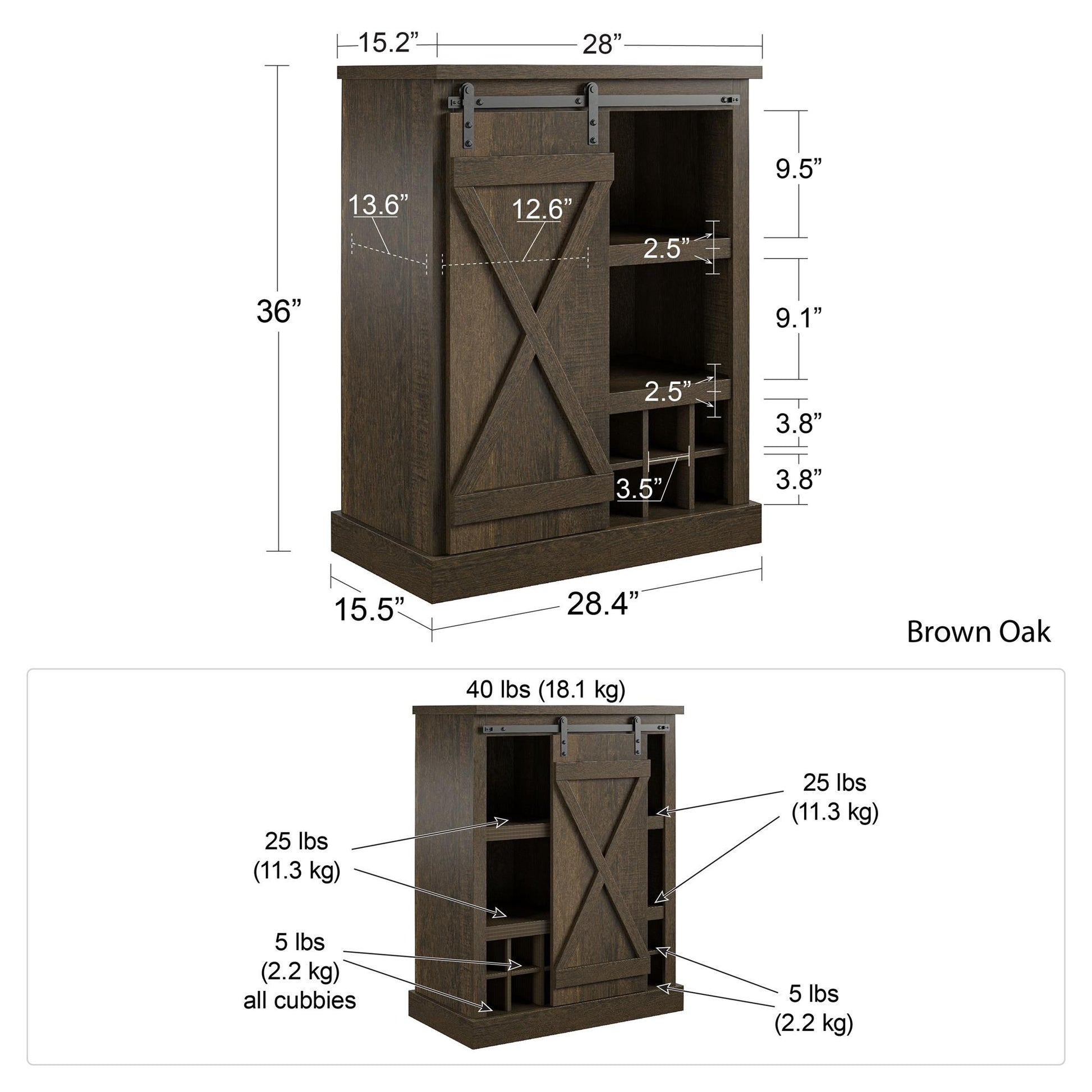 Knox County Bar Cabinet with Sliding Door and 12 Bottle Cubbies - Brown Oak