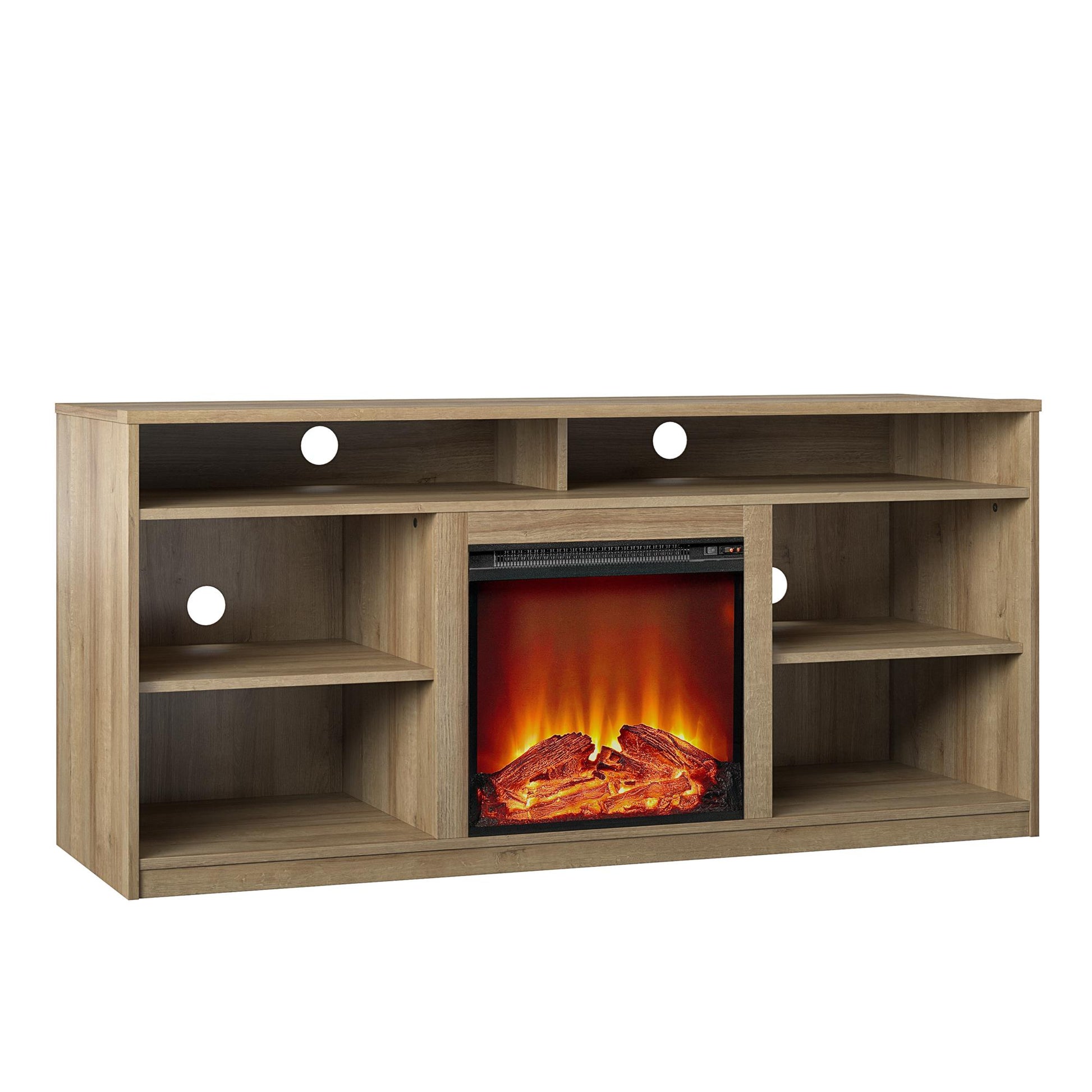Vesta Fireplace TV Stand for TVs up to 65 Inches with 6 Storage Shelves - Natural