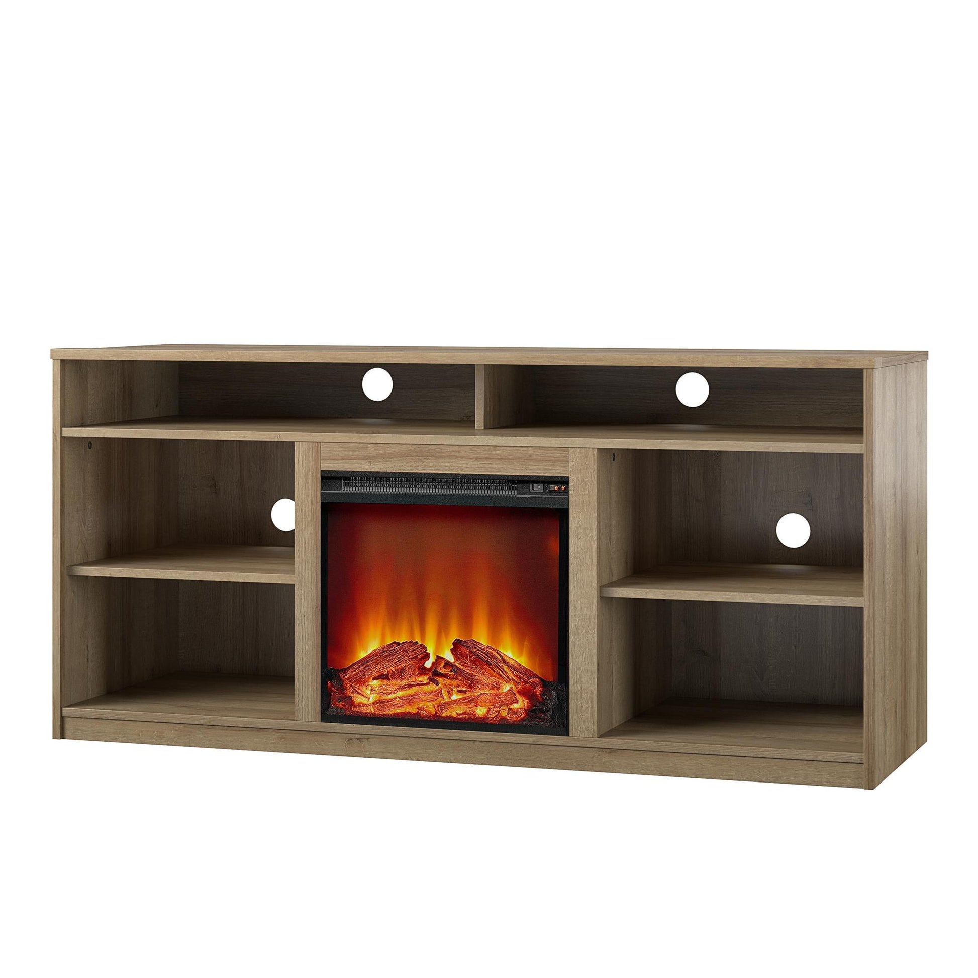 Vesta Fireplace TV Stand for TVs up to 65 Inches with 6 Storage Shelves - Natural
