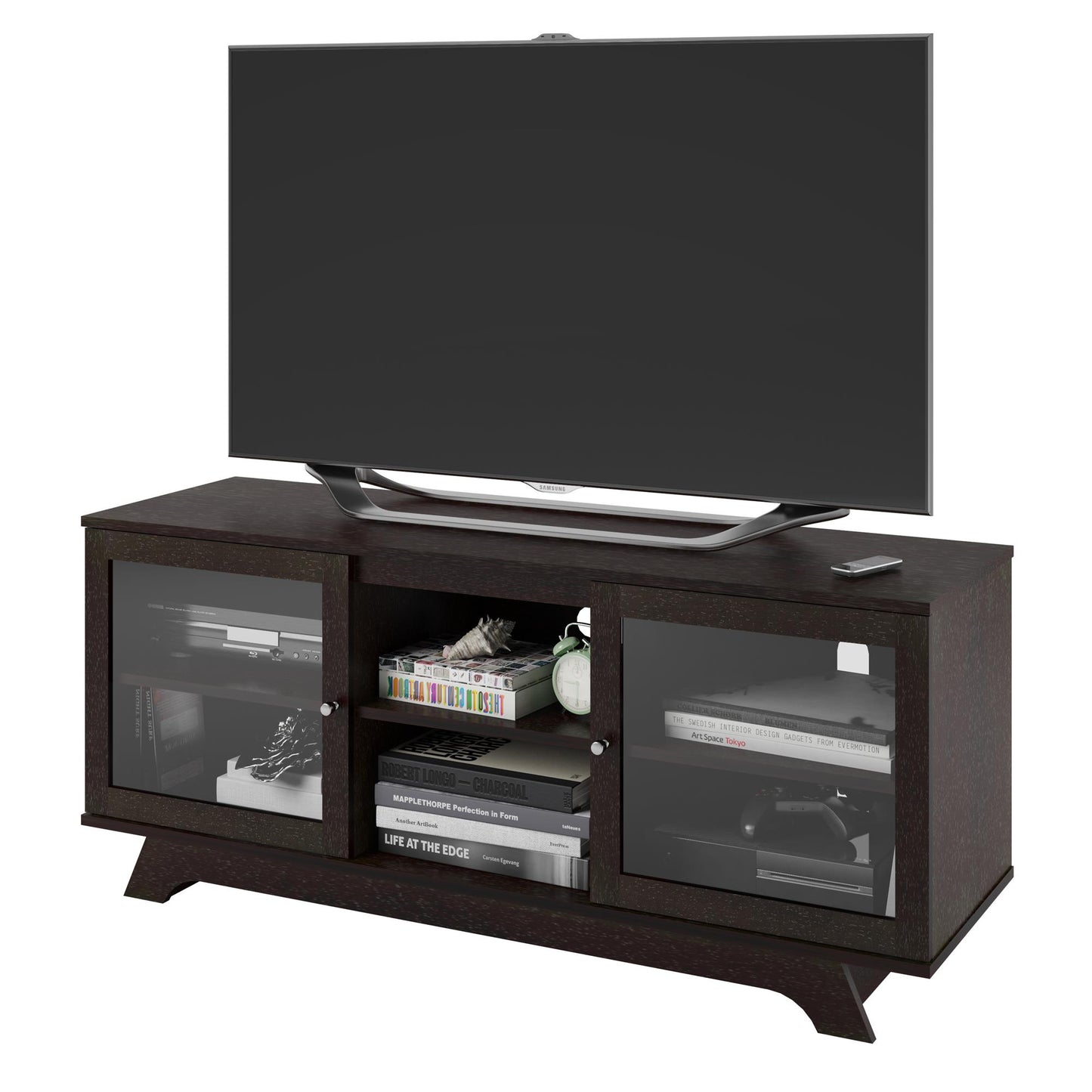 Englewood TV Stand for TVs up to 55 Inch with Glass Doors - Espresso