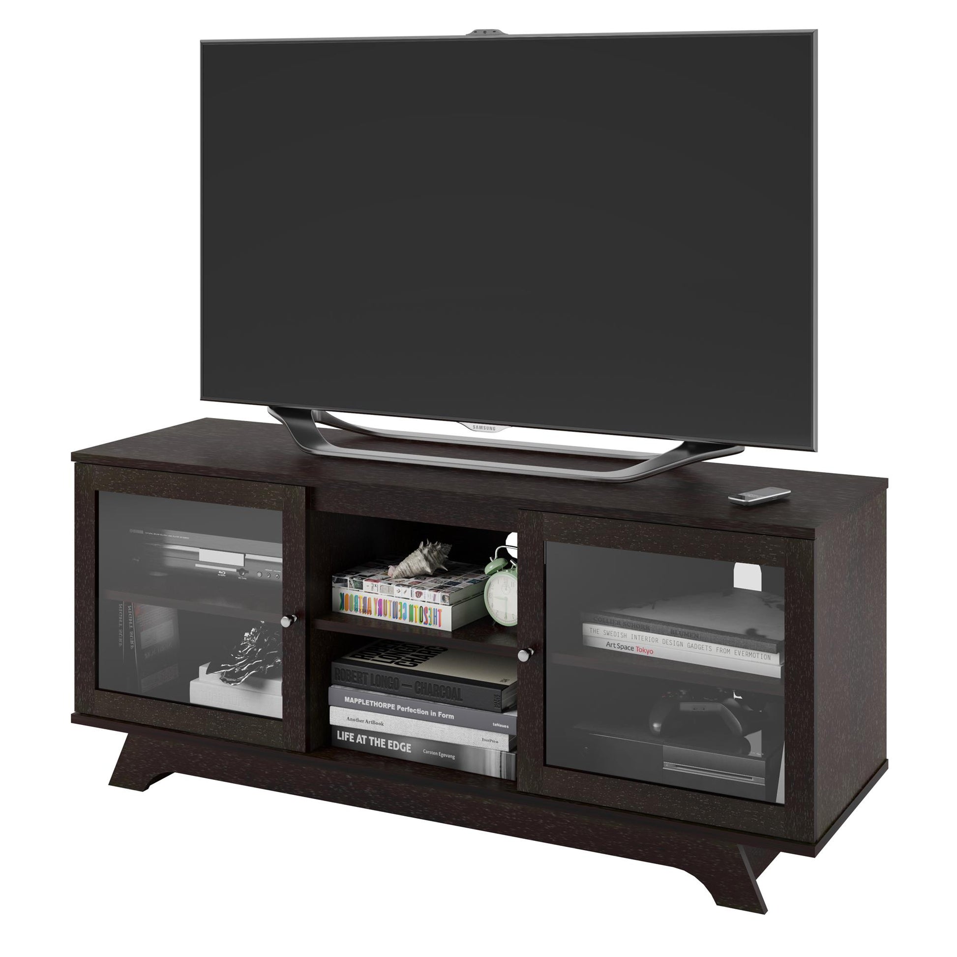 Englewood TV Stand for TVs up to 55 Inch with Glass Doors - Espresso