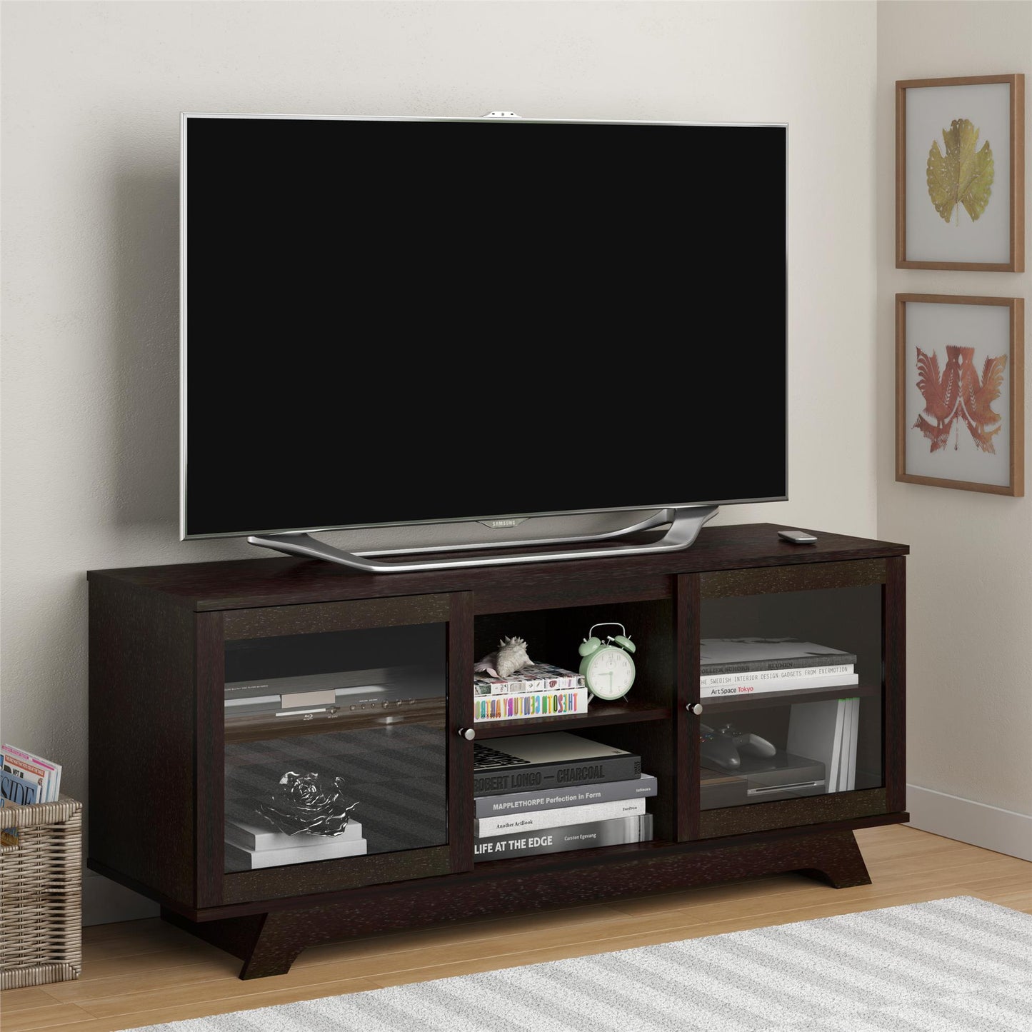 Englewood TV Stand for TVs up to 55 Inch with Glass Doors - Espresso