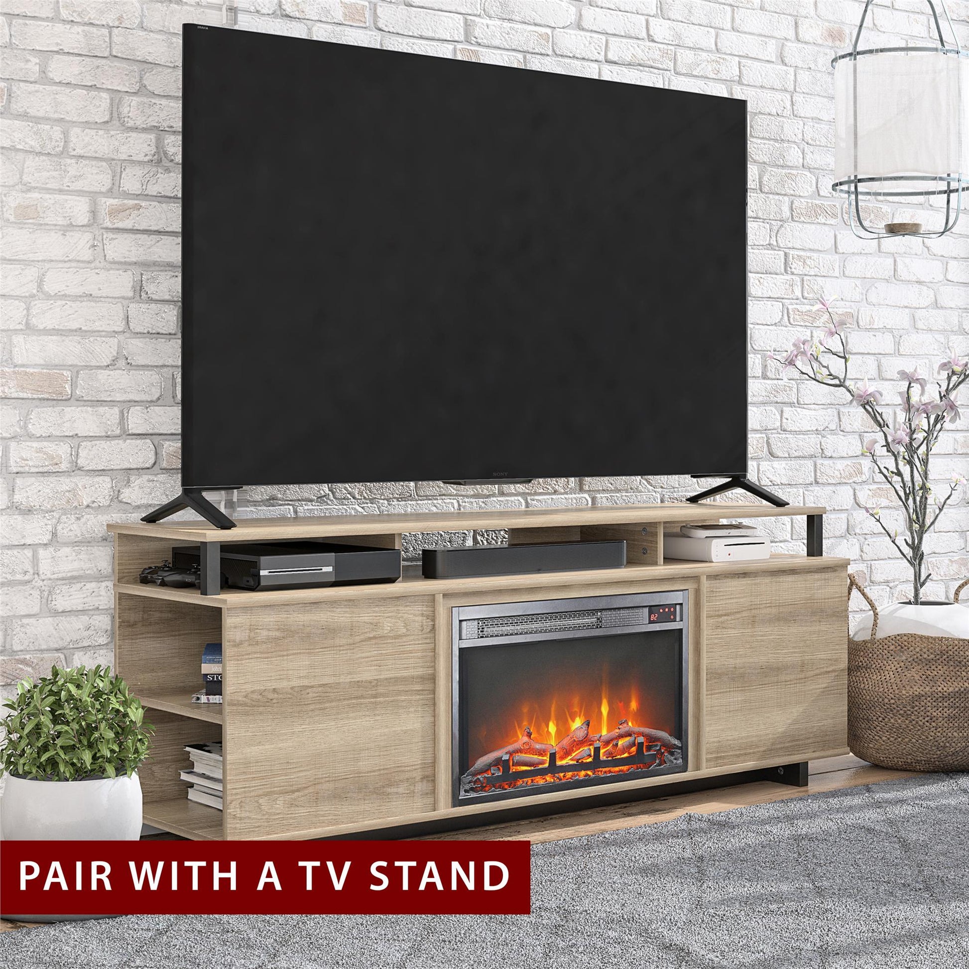Electric Fireplace Insert with Mesh Front 23 Inch x 14 Inch - Black