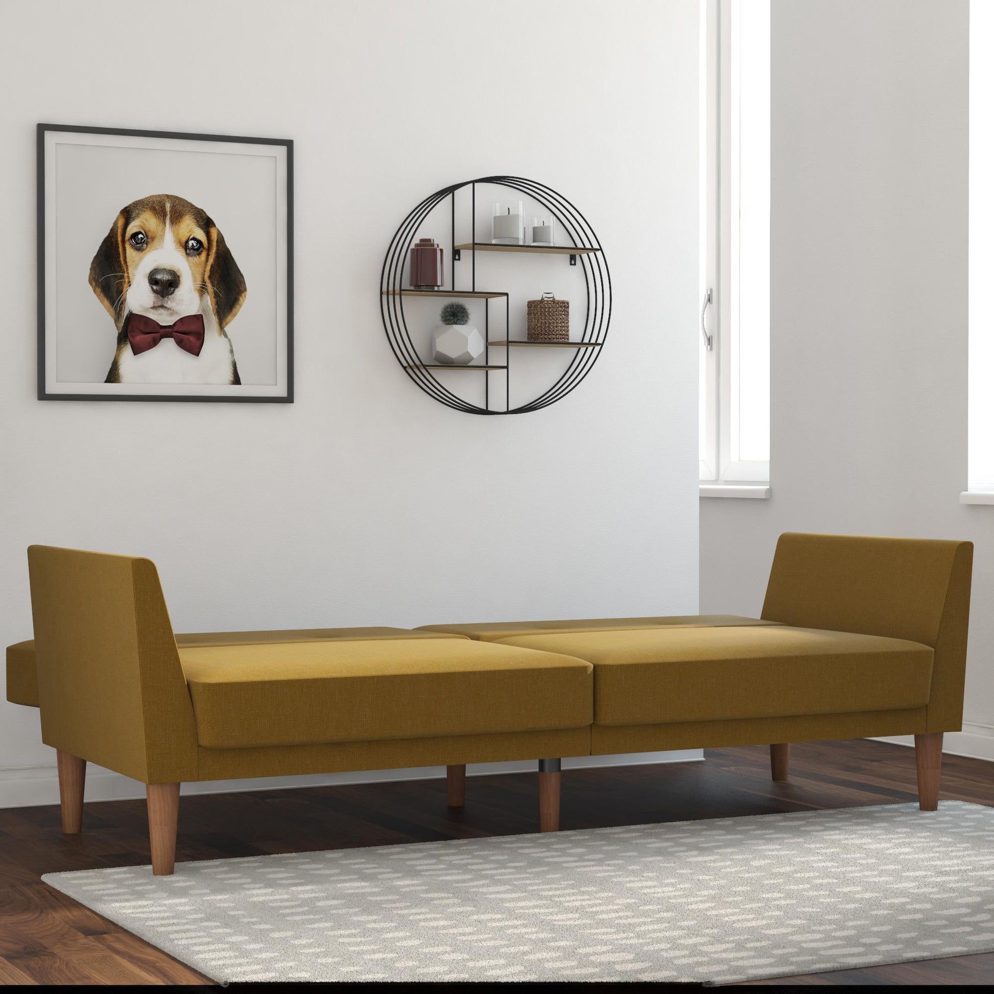 Regal Linen Upholstered Futon - Mustard