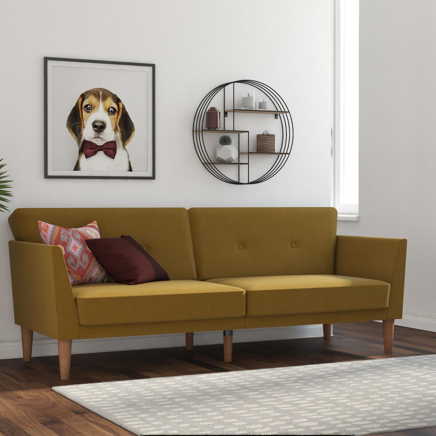 Regal Linen Upholstered Futon - Mustard