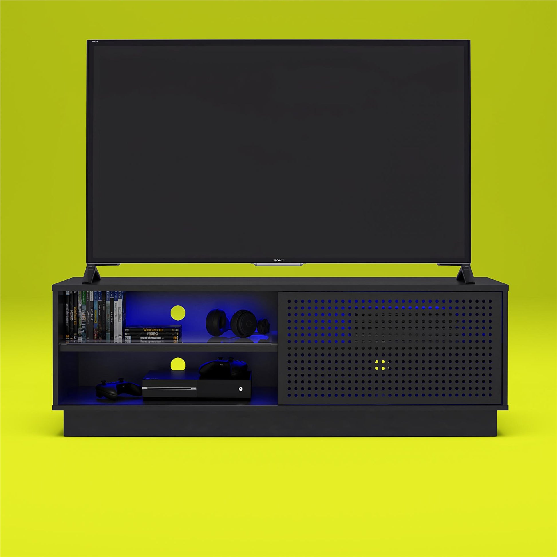 Glitch Gaming TV Stand for TVs up to 60 Inch with LED Lights - Black