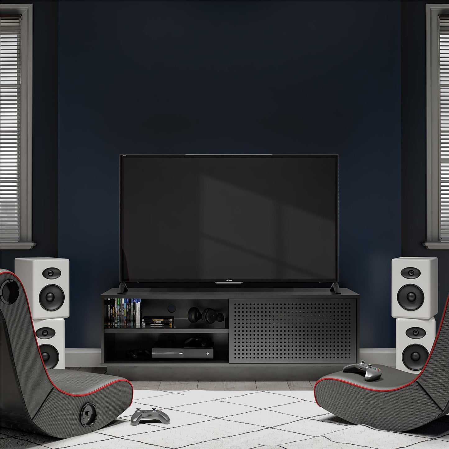 Glitch Gaming TV Stand for TVs up to 60 Inch with LED Lights - White