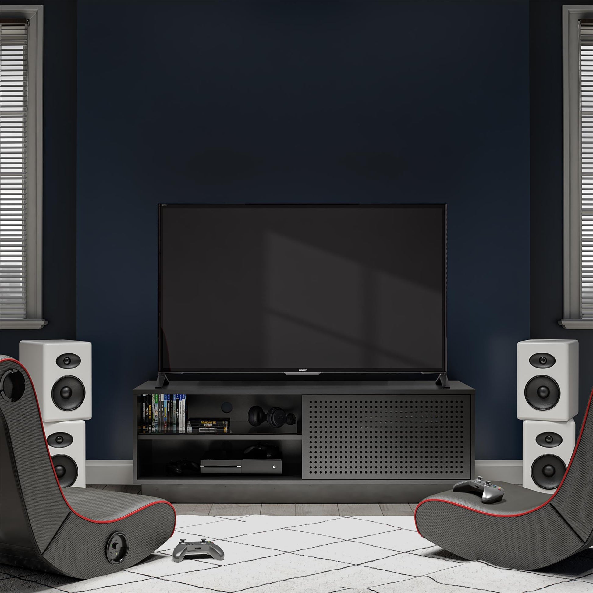 Glitch Gaming TV Stand for TVs up to 60 Inch with LED Lights - White
