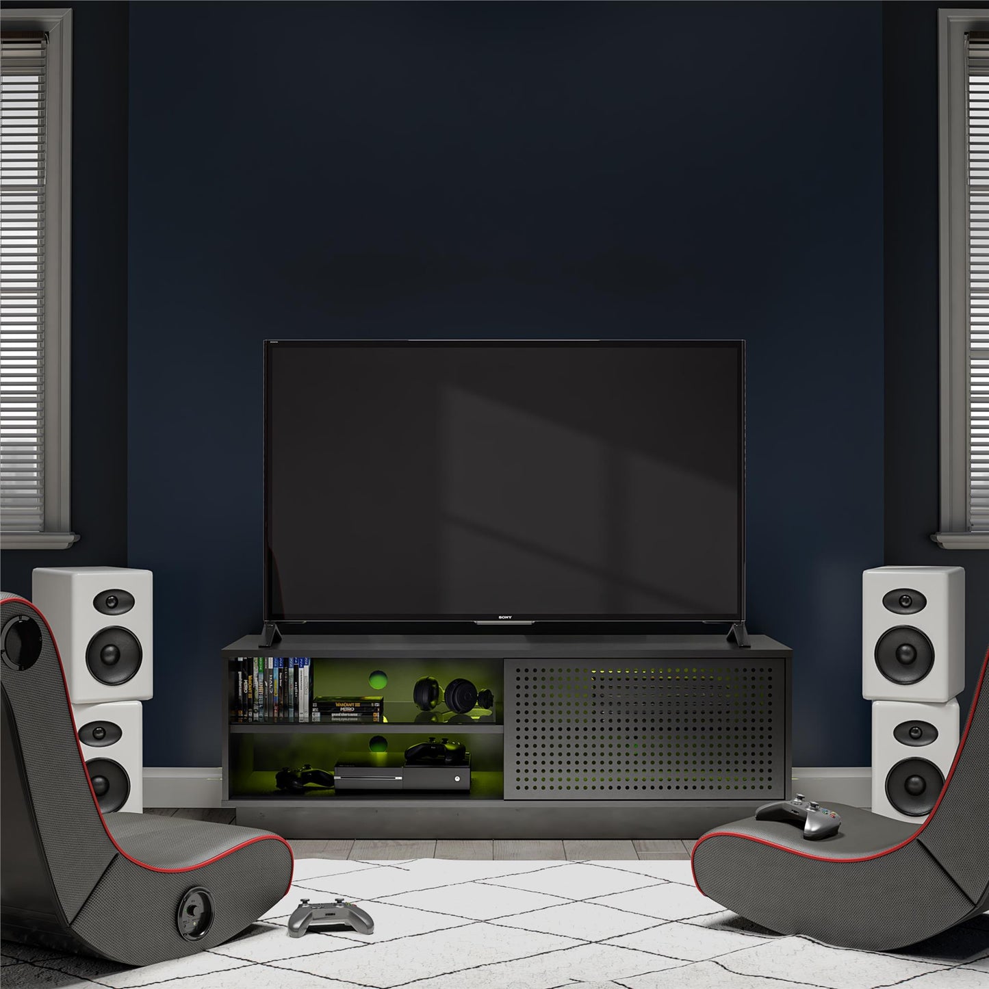 Glitch Gaming TV Stand for TVs up to 60 Inch with LED Lights - Black