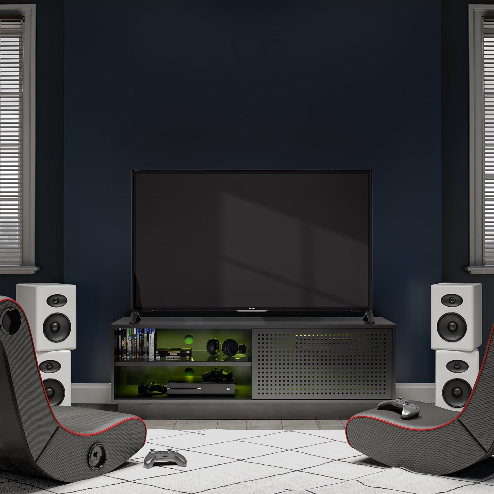 Glitch Gaming TV Stand for TVs up to 60 Inch with LED Lights - Black