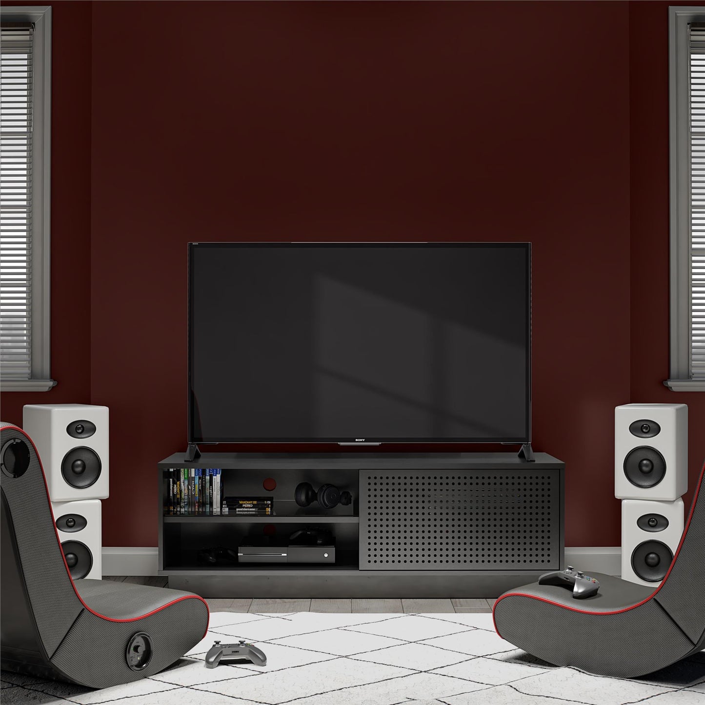Glitch Gaming TV Stand for TVs up to 60 Inch with LED Lights - Black