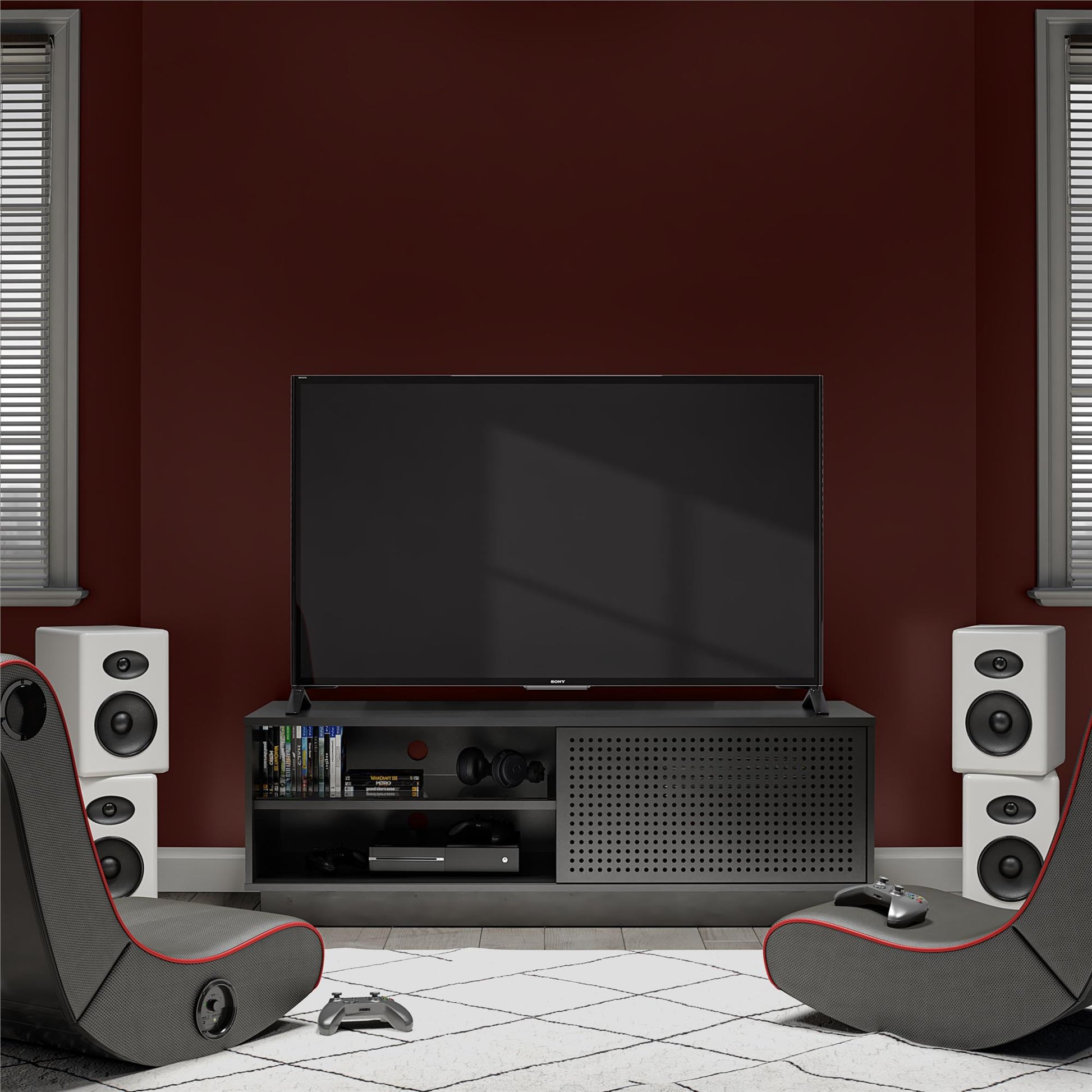 Glitch Gaming TV Stand for TVs up to 60 Inch with LED Lights - Black