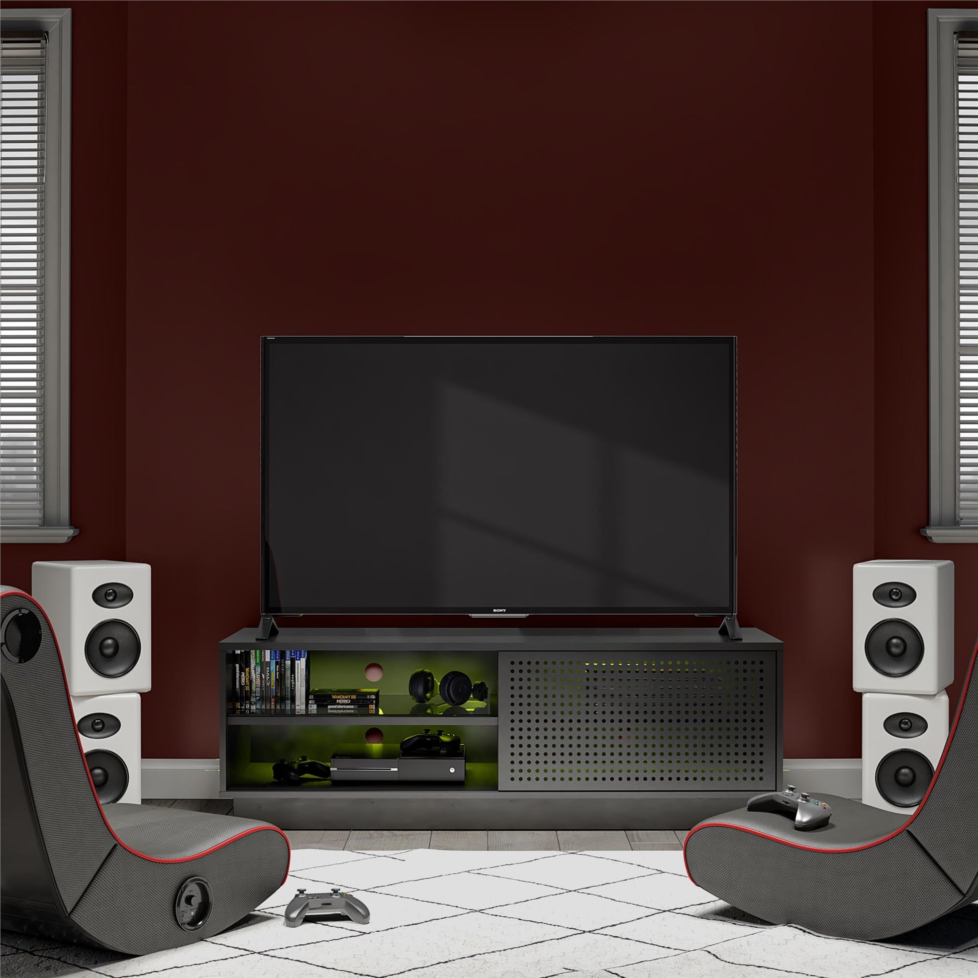 Glitch Gaming TV Stand for TVs up to 60 Inch with LED Lights - Black