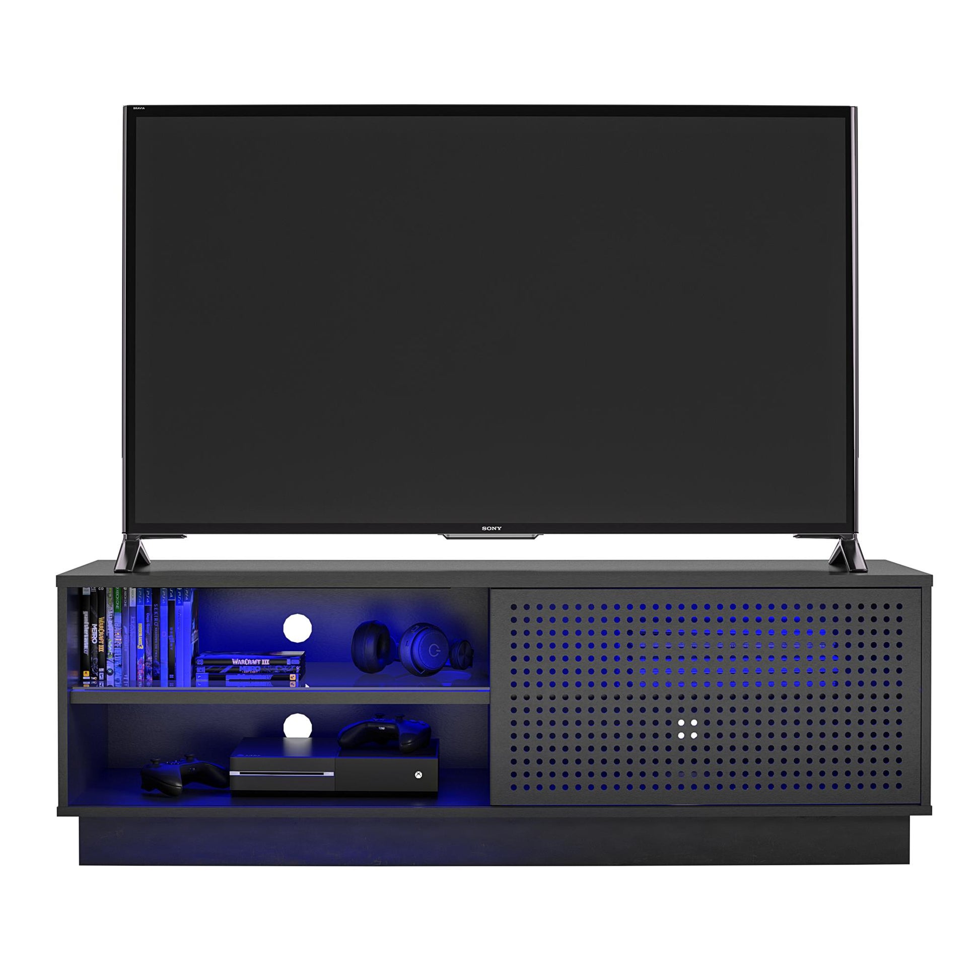 Glitch Gaming TV Stand for TVs up to 60 Inch with LED Lights - Black