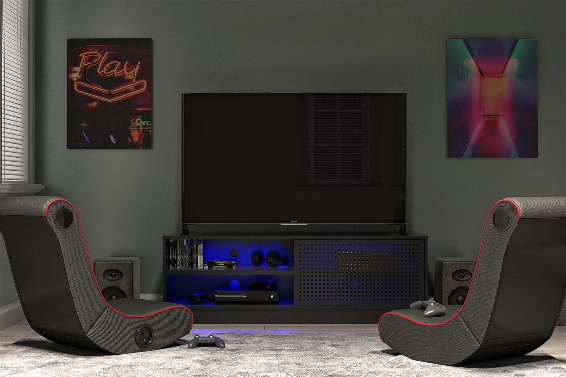 Glitch Gaming TV Stand for TVs up to 60 Inch with LED Lights - Black