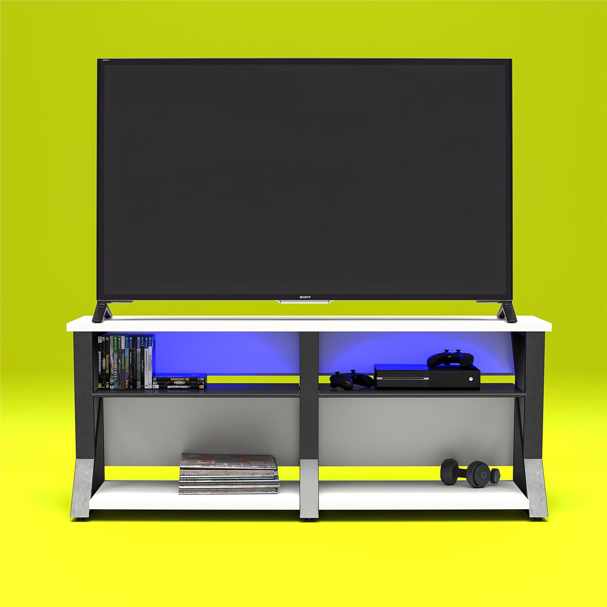 Genesis Gaming TV Stand for TVs up to 70 Inch with LED Lights - White