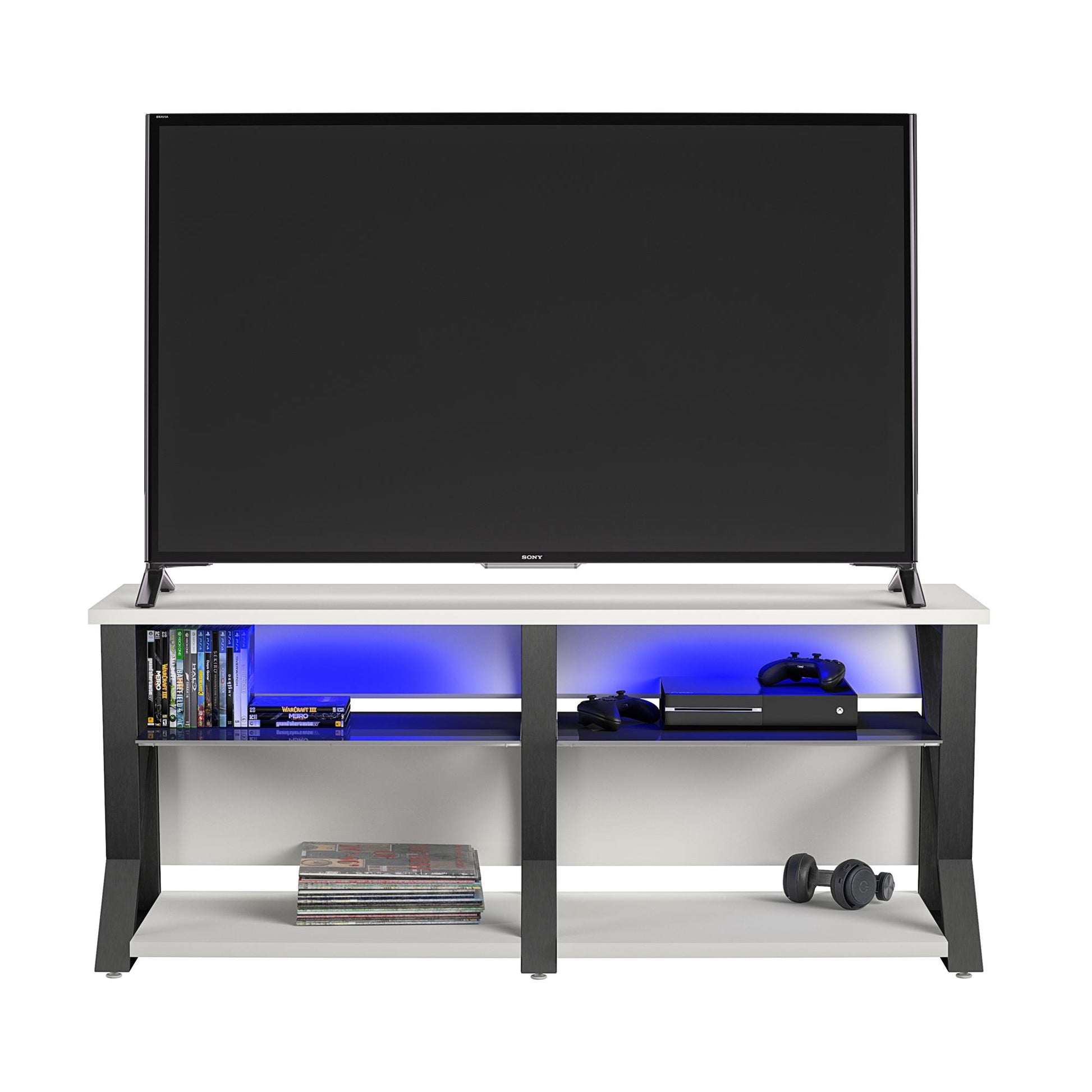 Genesis Gaming TV Stand for TVs up to 70 Inch with LED Lights - White