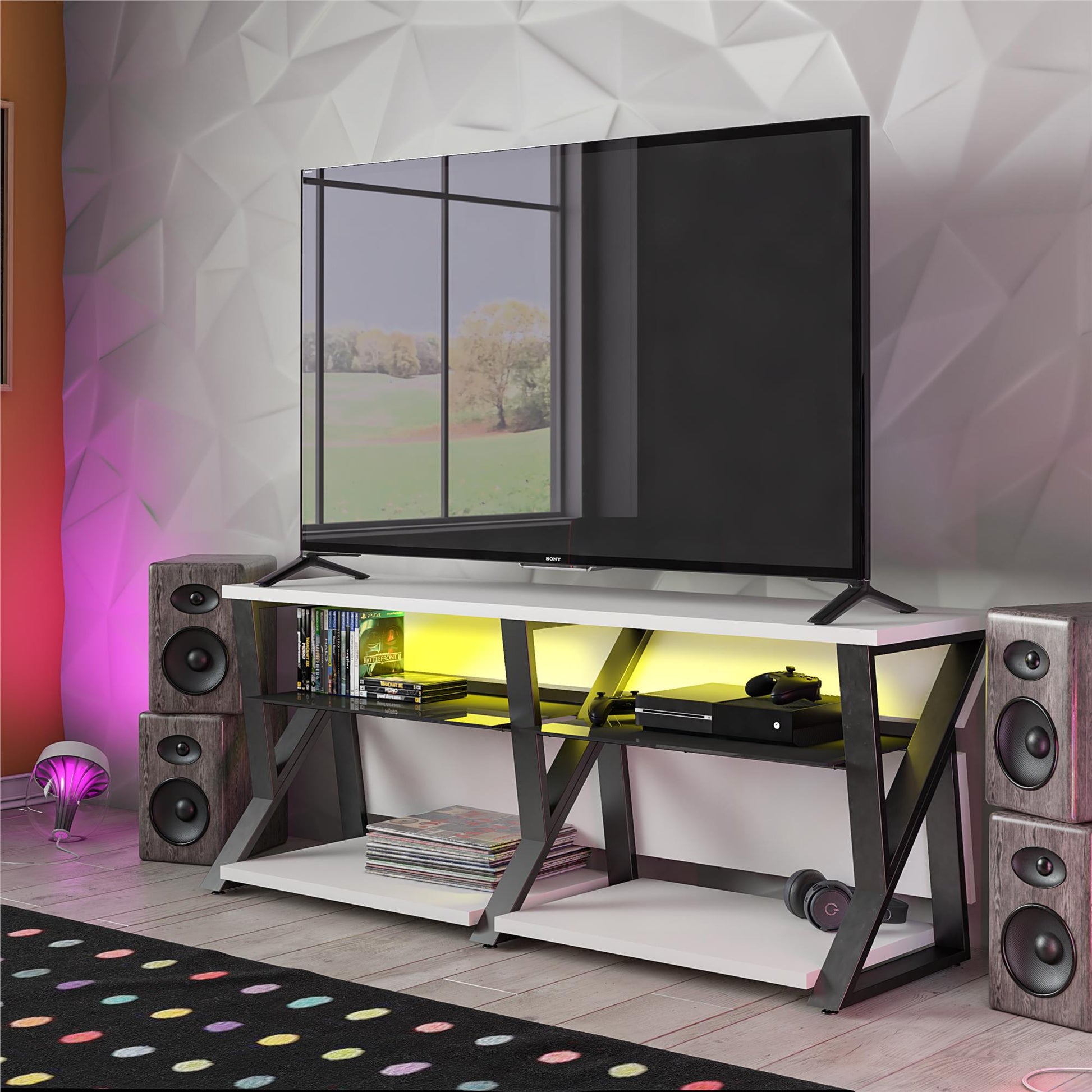 Genesis Gaming TV Stand for TVs up to 70 Inch with LED Lights - Black