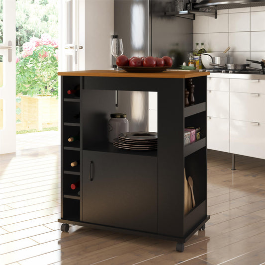 Williams Mobile Kitchen Cart with Wine Bottle Storage - Black