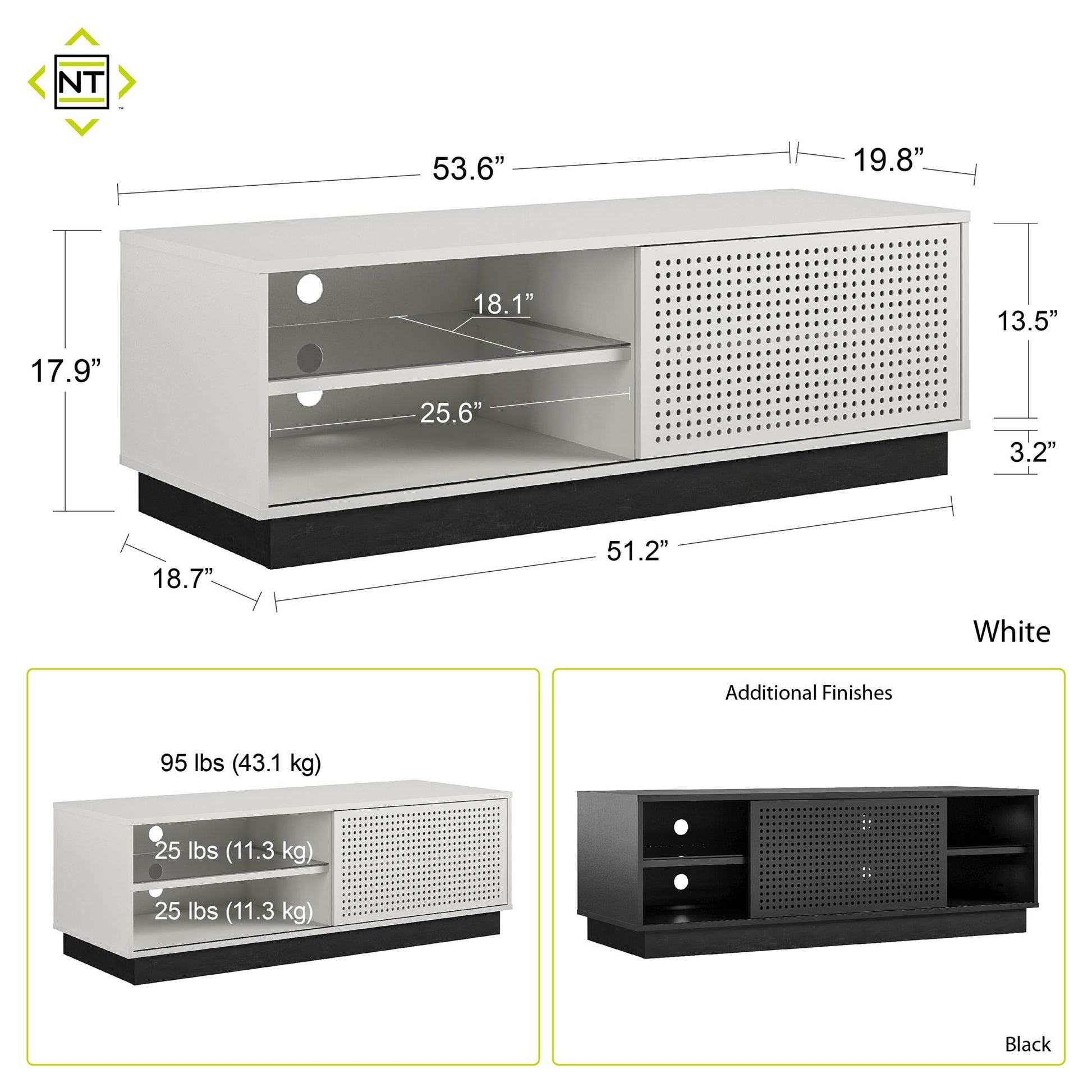 Glitch Gaming TV Stand for TVs up to 60 Inch with LED Lights - Black