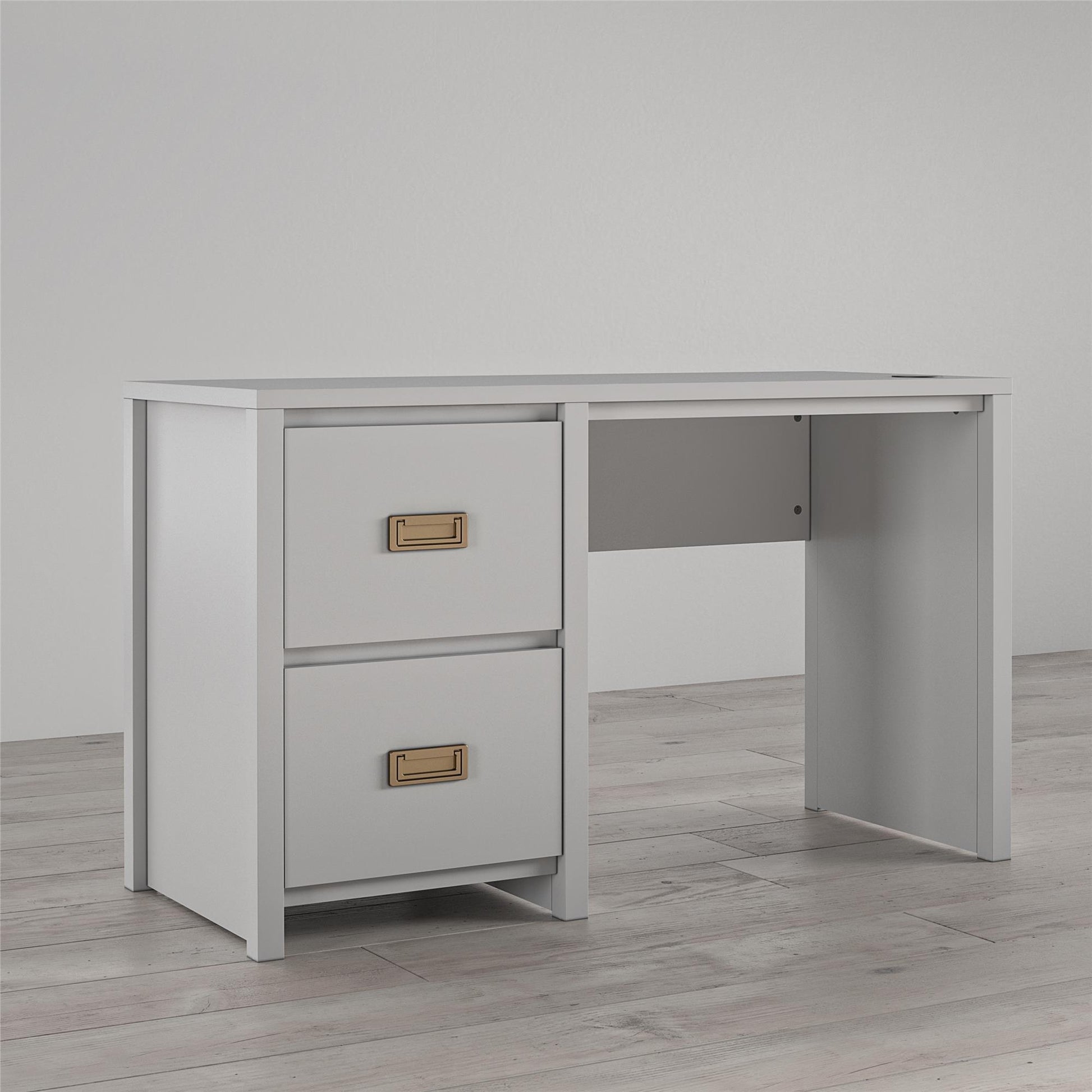 Monarch Hill Haven Single Pedestal Desk with Gold Drawer Pulls - Dove Gray