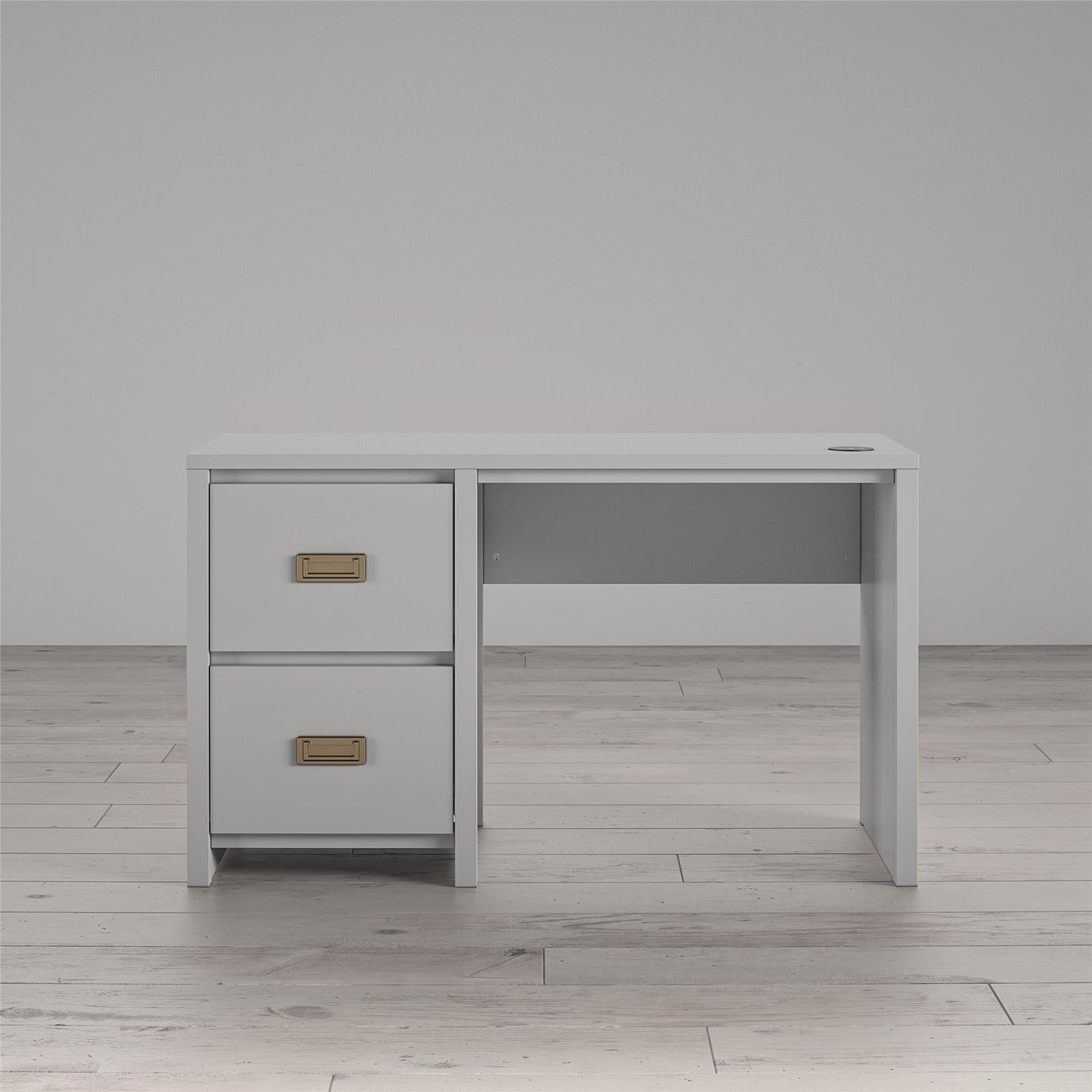 Monarch Hill Haven Single Pedestal Desk with Gold Drawer Pulls - Dove Gray
