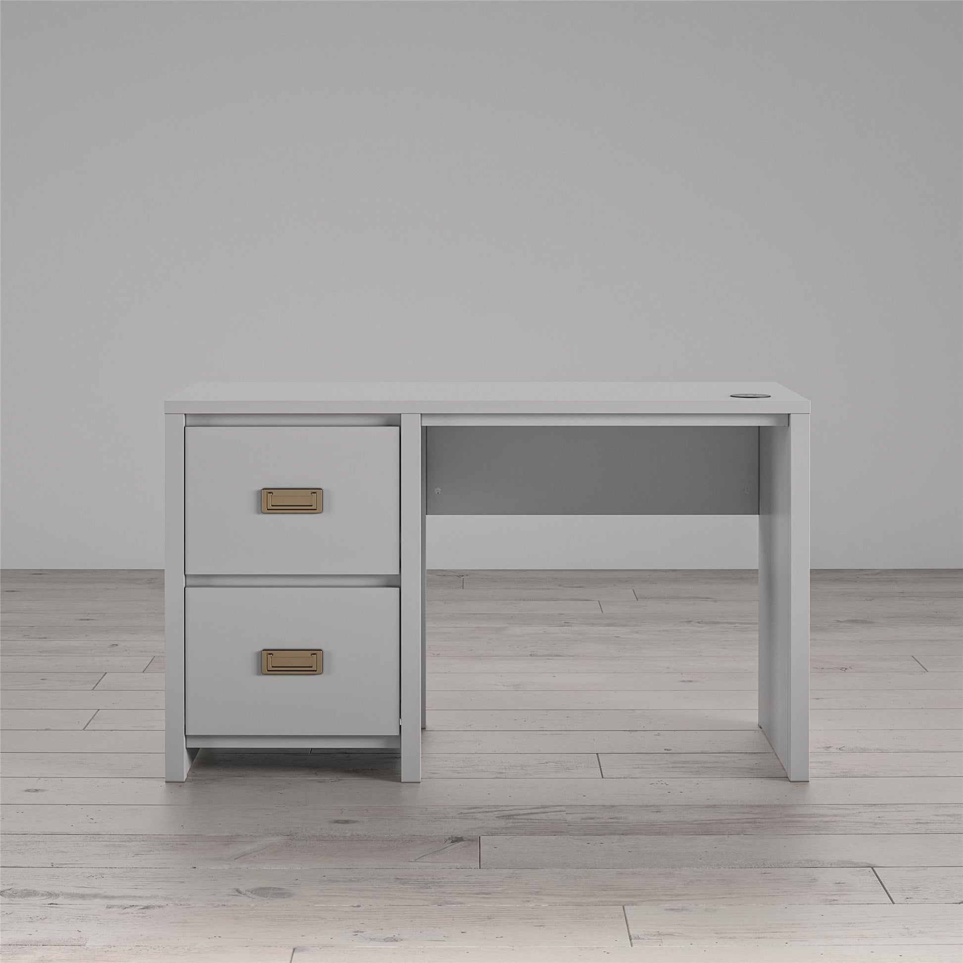 Monarch Hill Haven Single Pedestal Desk with Gold Drawer Pulls - Dove Gray