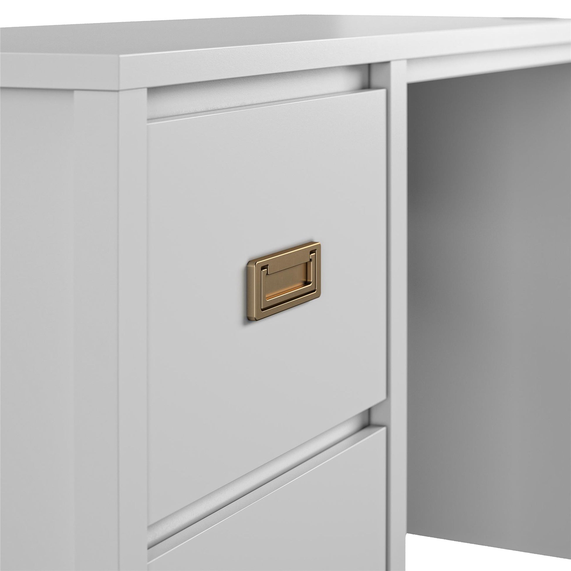 Monarch Hill Haven Single Pedestal Desk with Gold Drawer Pulls - Dove Gray