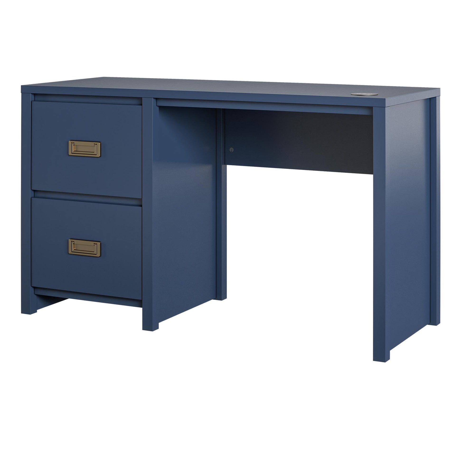 Monarch Hill Haven Single Pedestal Desk with Gold Drawer Pulls - Navy