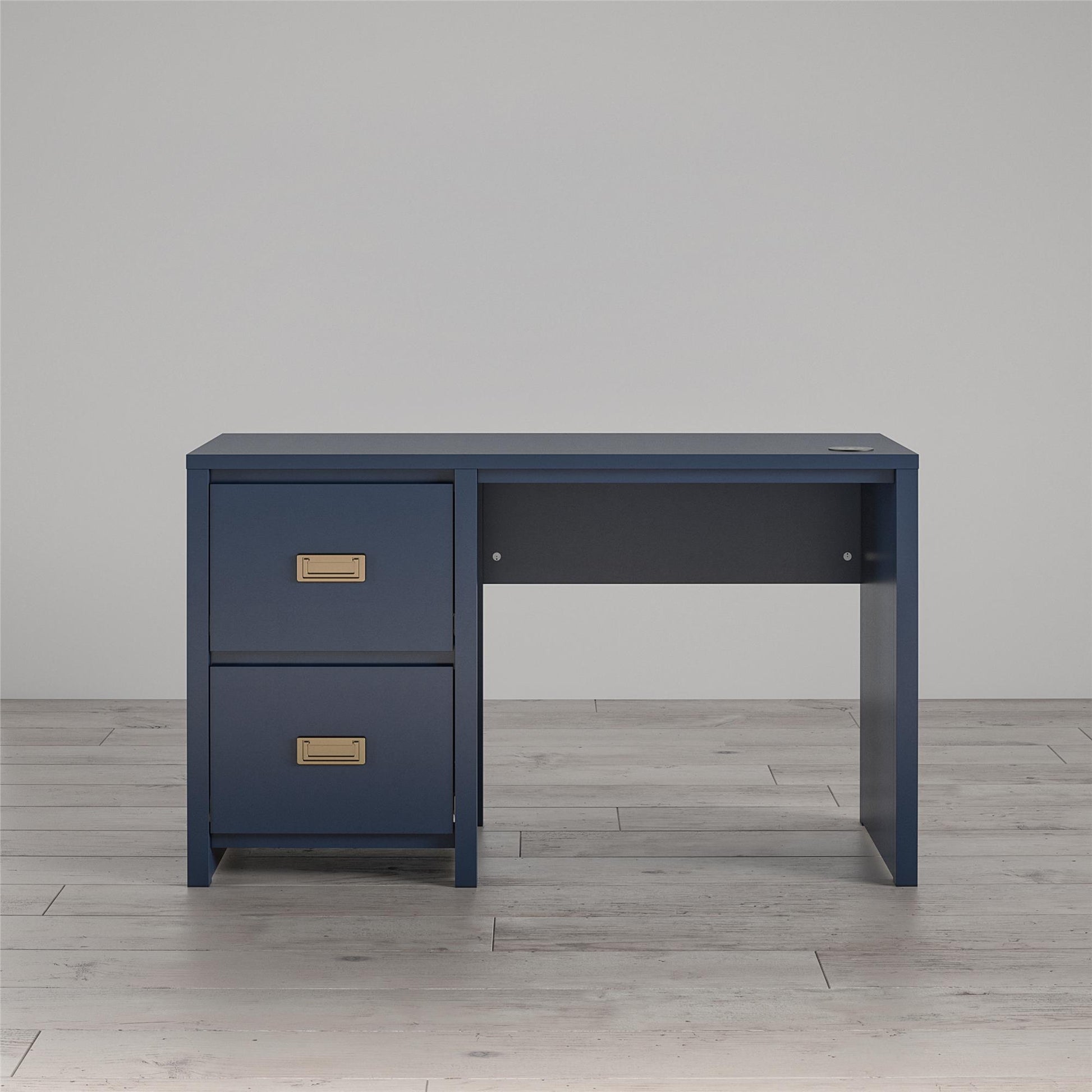 Monarch Hill Haven Single Pedestal Desk with Gold Drawer Pulls - Navy