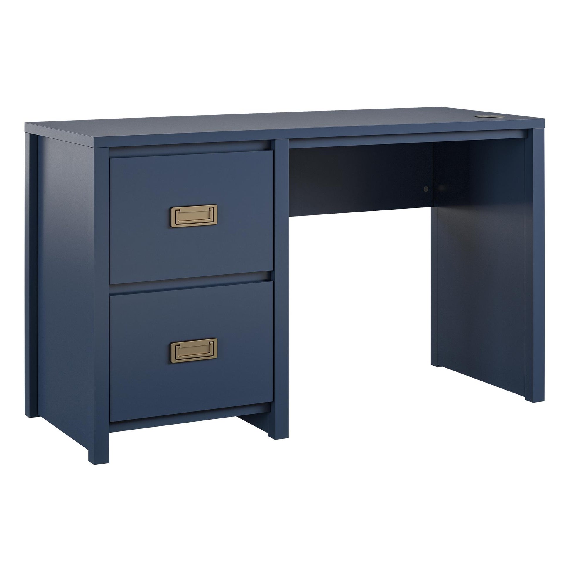 Monarch Hill Haven Single Pedestal Desk with Gold Drawer Pulls - Navy