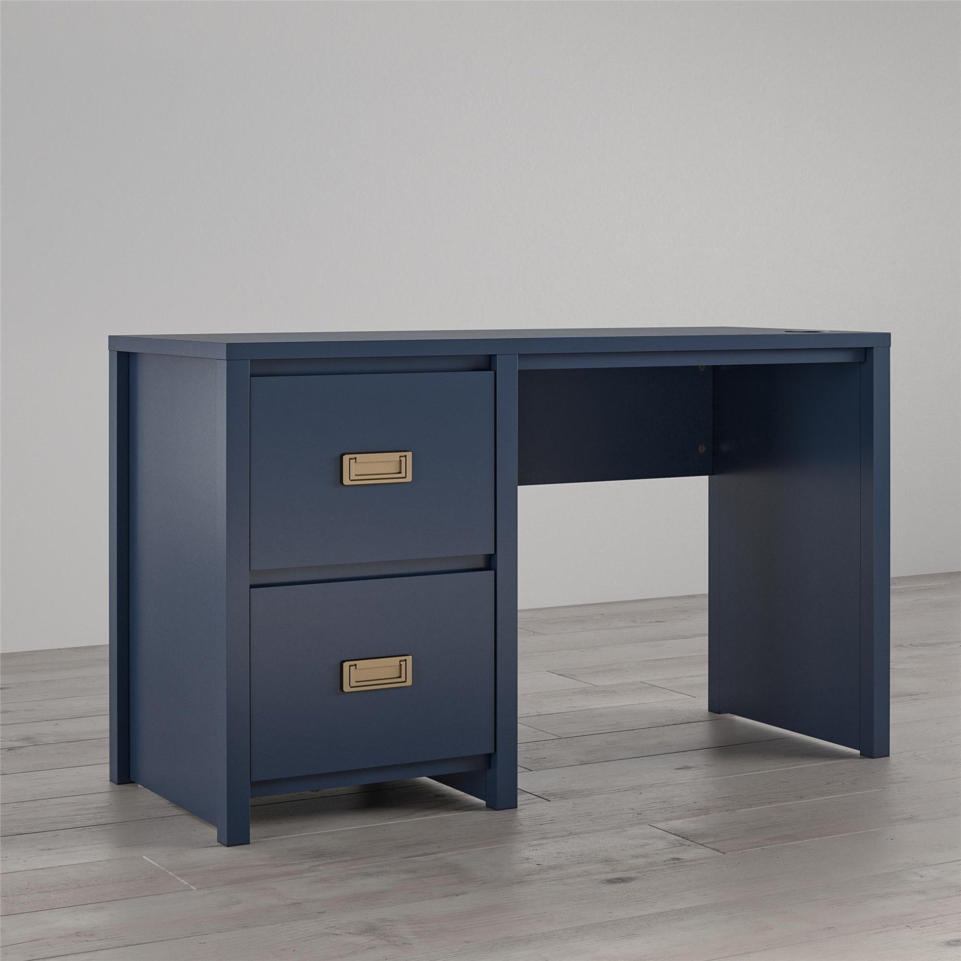 Monarch Hill Haven Single Pedestal Desk with Gold Drawer Pulls - Navy