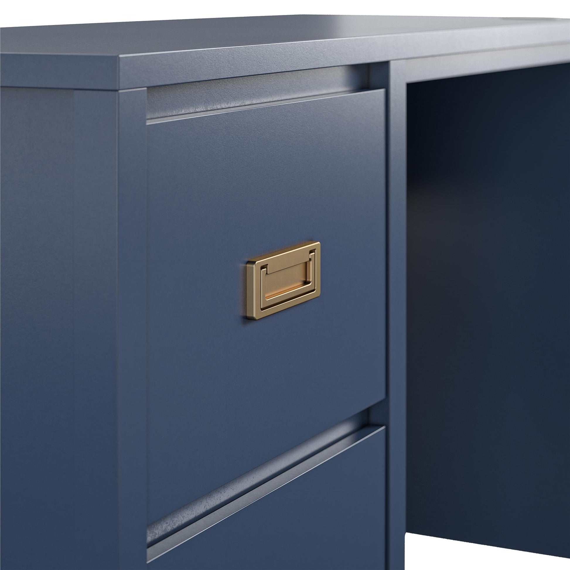 Monarch Hill Haven Single Pedestal Desk with Gold Drawer Pulls - Navy