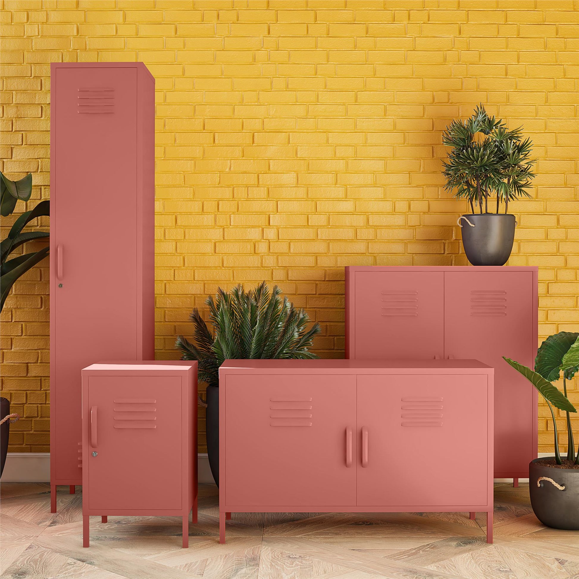 Shadwick Closed Door Metal Locker End Table with 2 Shelves - Terracotta