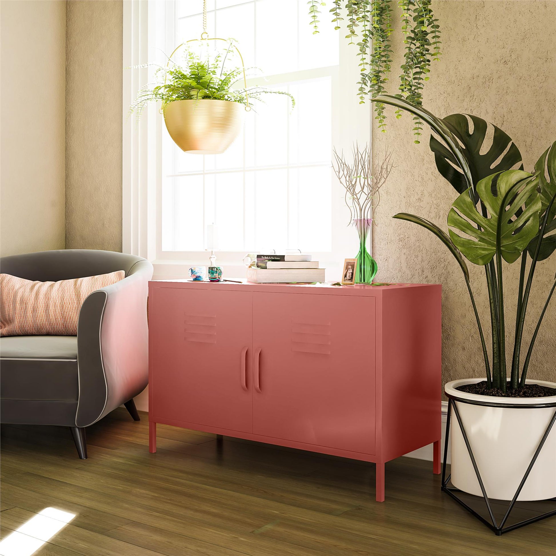 Shadwick 2 Door Metal Locker Accent Cabinet with 2 Shelves - Terracotta