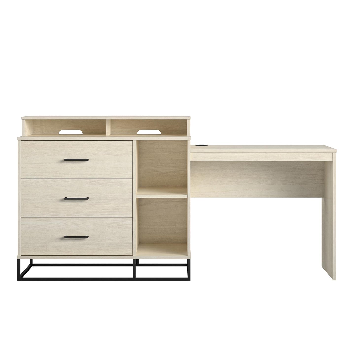 Kelly 3 in 1 Media Dresser and Desk Combo, Ivory Oak - Ivory Oak