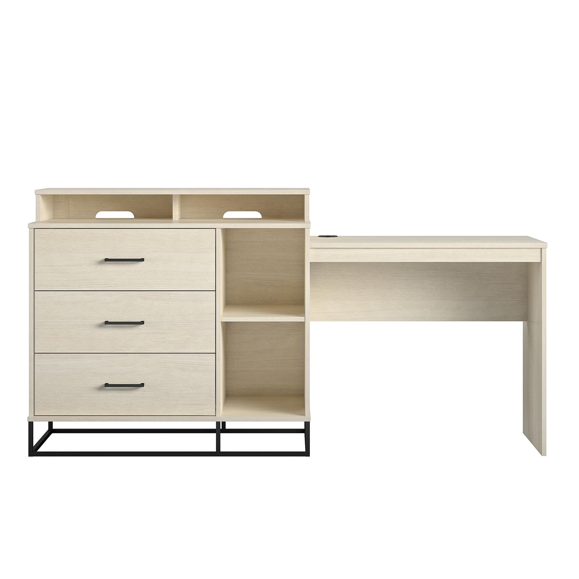 Kelly 3 in 1 Media Dresser and Desk Combo, Ivory Oak - Ivory Oak