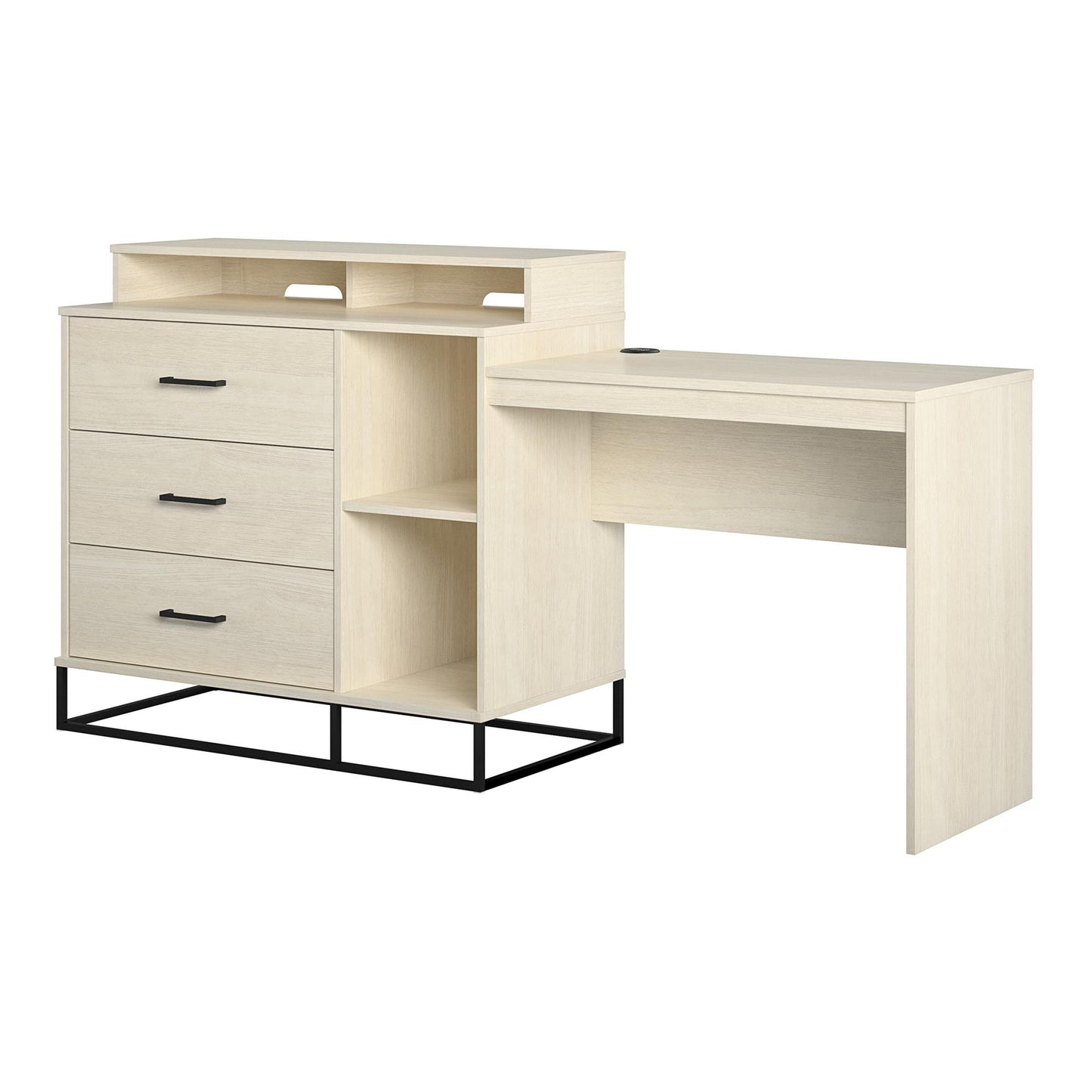 Kelly 3 in 1 Media Dresser and Desk Combo, Ivory Oak - Ivory Oak