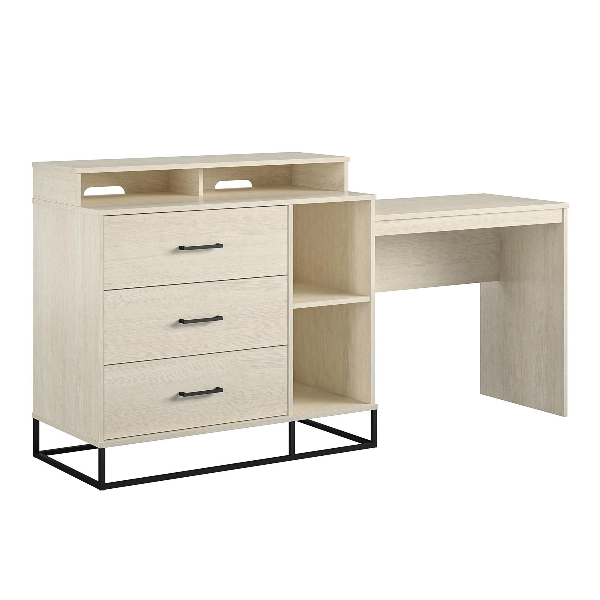 Kelly 3 in 1 Media Dresser and Desk Combo, Ivory Oak - Ivory Oak